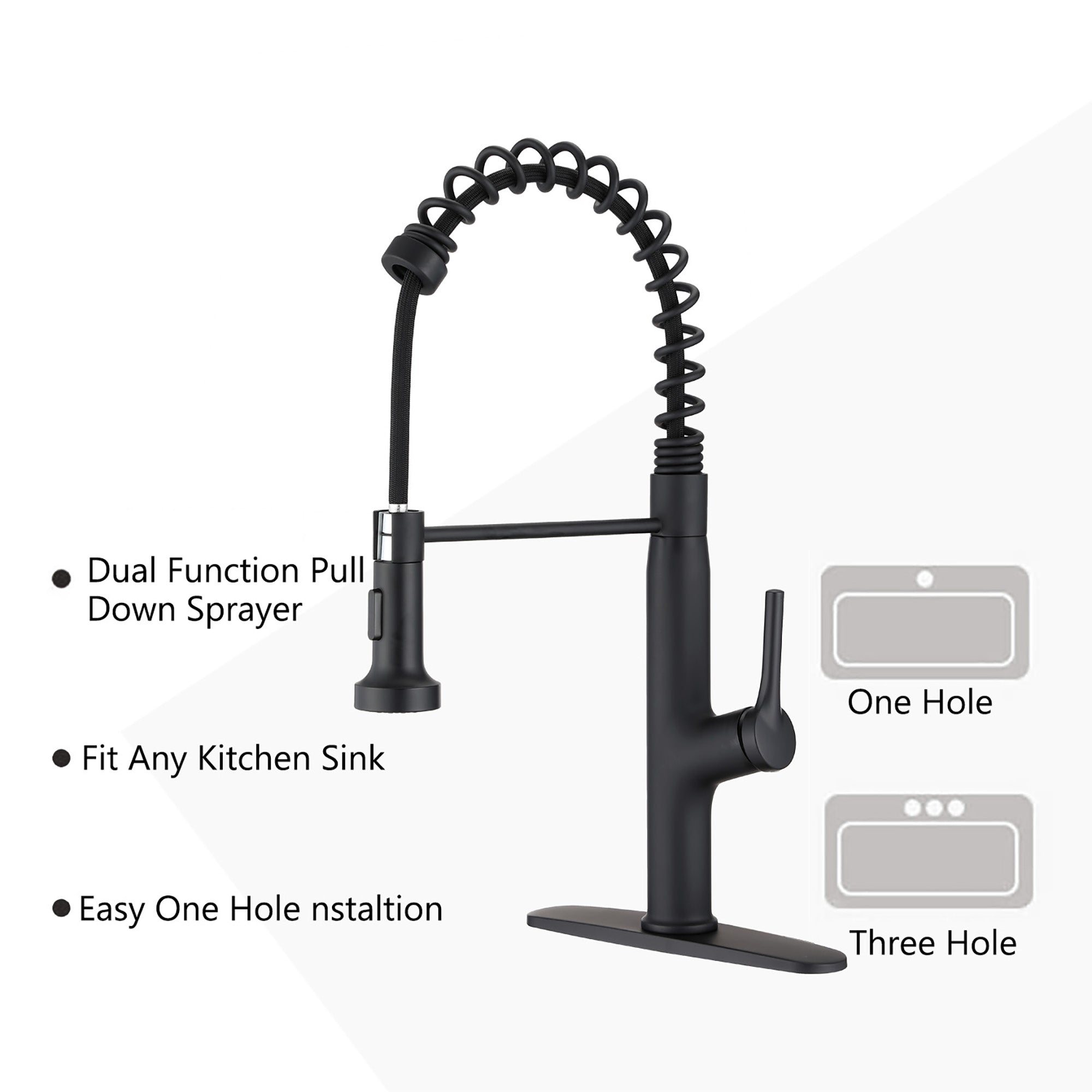 Single Handle Deck Mounted Spring Neck Kitchen Faucet with Pull out Sprayer