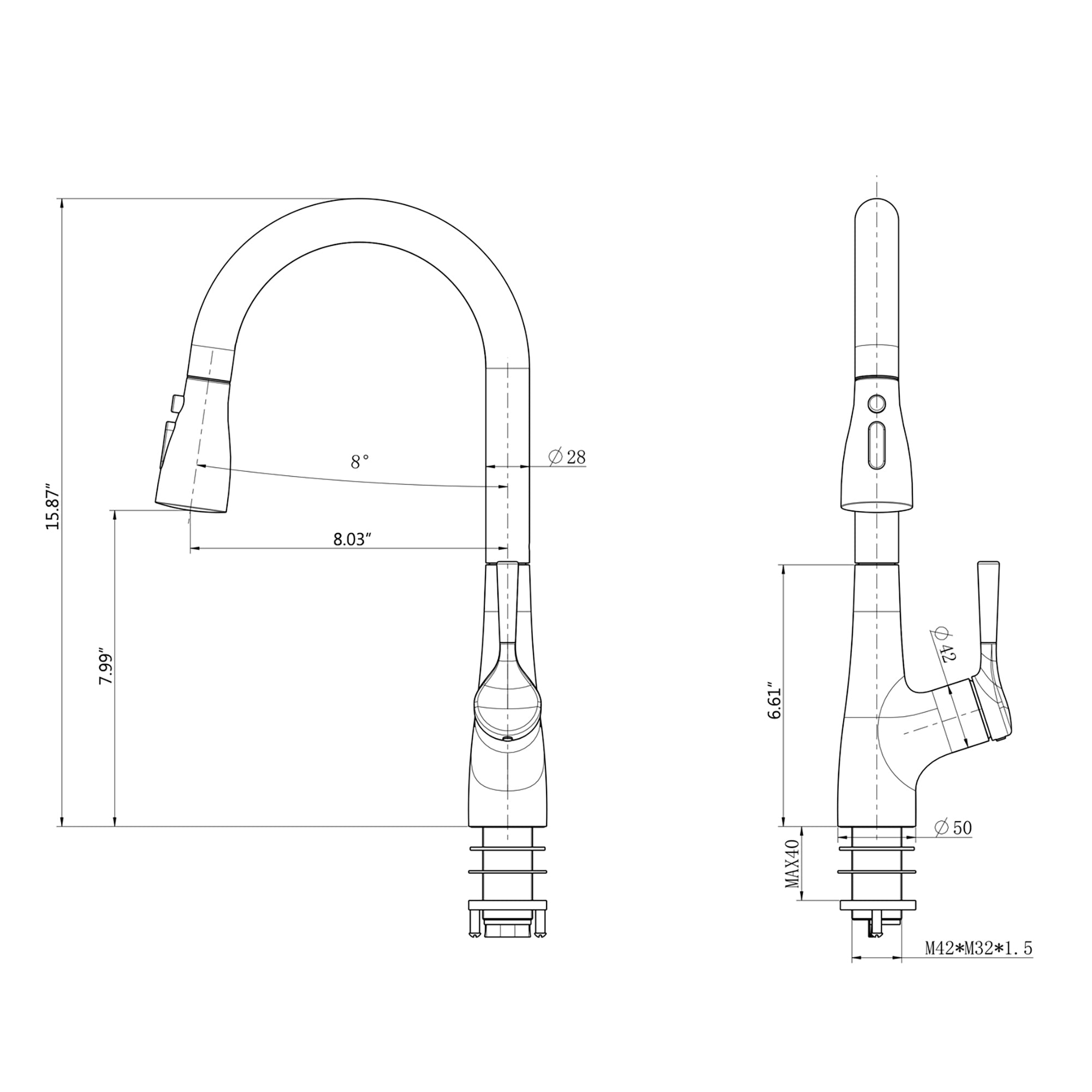 Single Handle Deck Mounted Pull Down Kitchen Faucet