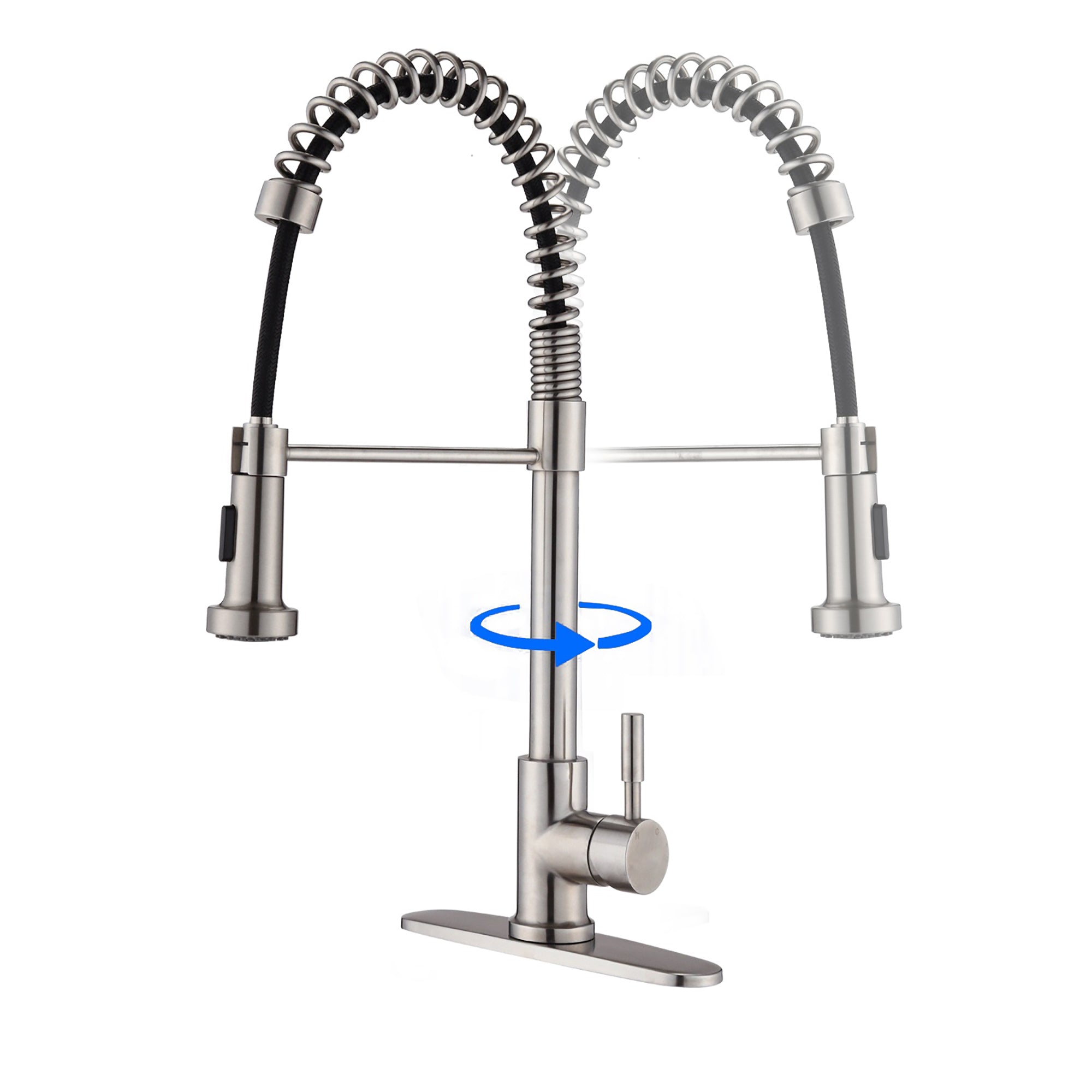 Single Handle Deck Mounted Spring Neck Kitchen Faucet with Pull Down Sprayer
