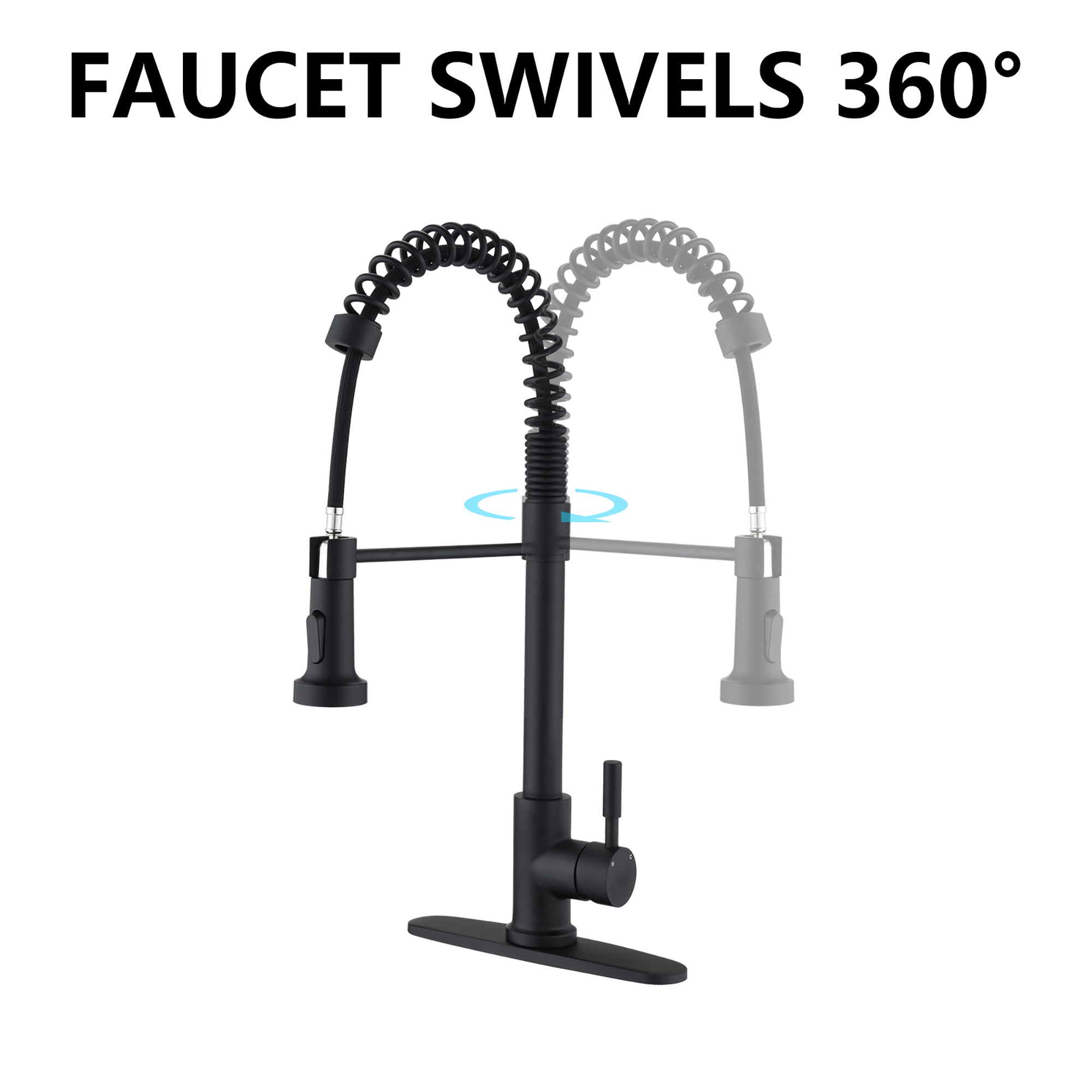 Single Handle Deck Mounted Spring Neck Kitchen Faucet with Pull Down Sprayer