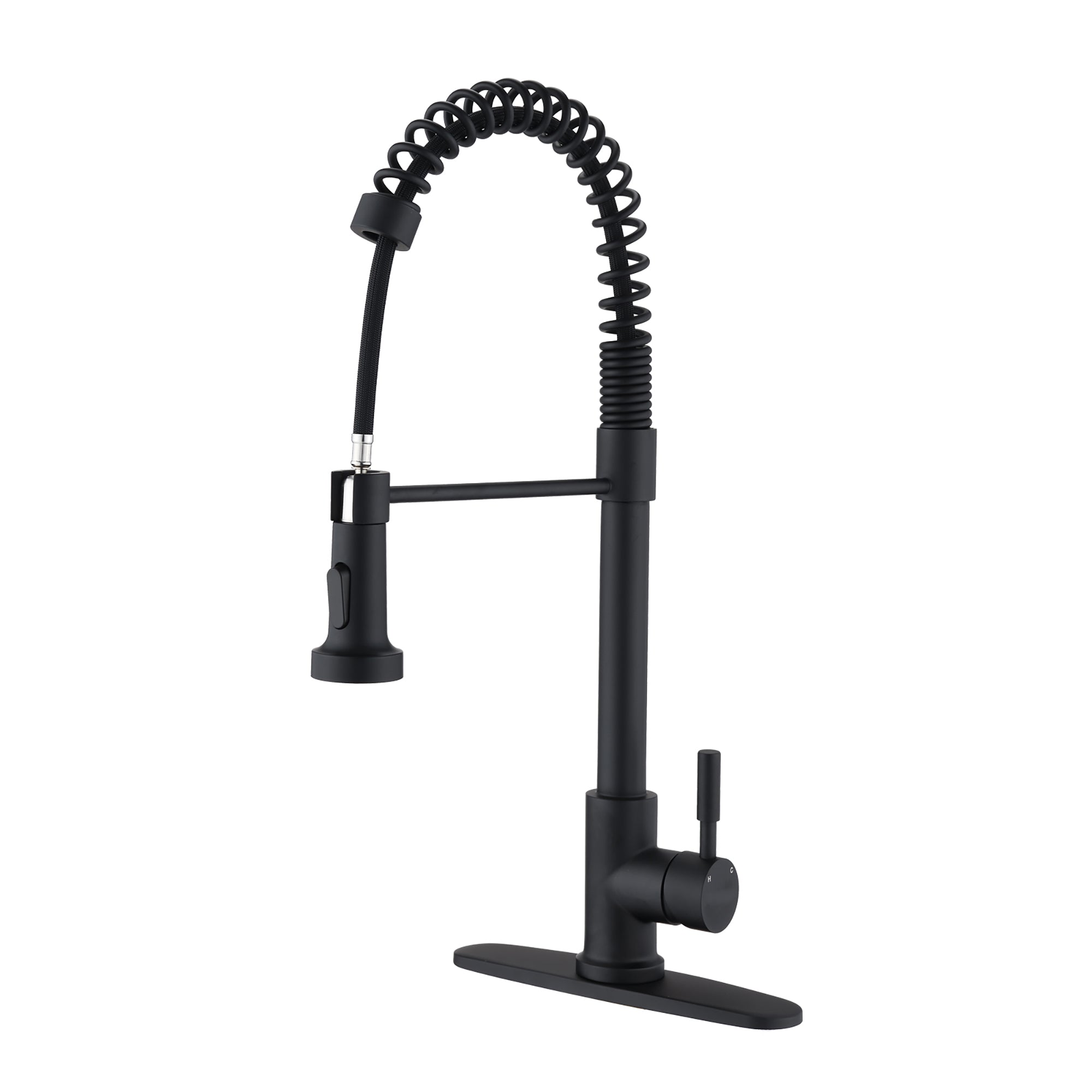 Single Handle Deck Mounted Spring Neck Kitchen Faucet with Pull Down Sprayer