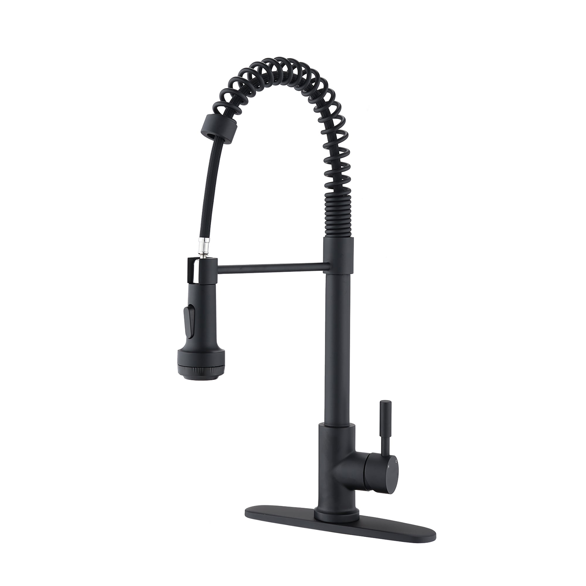 Single Handle Deck Mounted Spring Neck Pull Down Kitchen Faucet with Deckplate