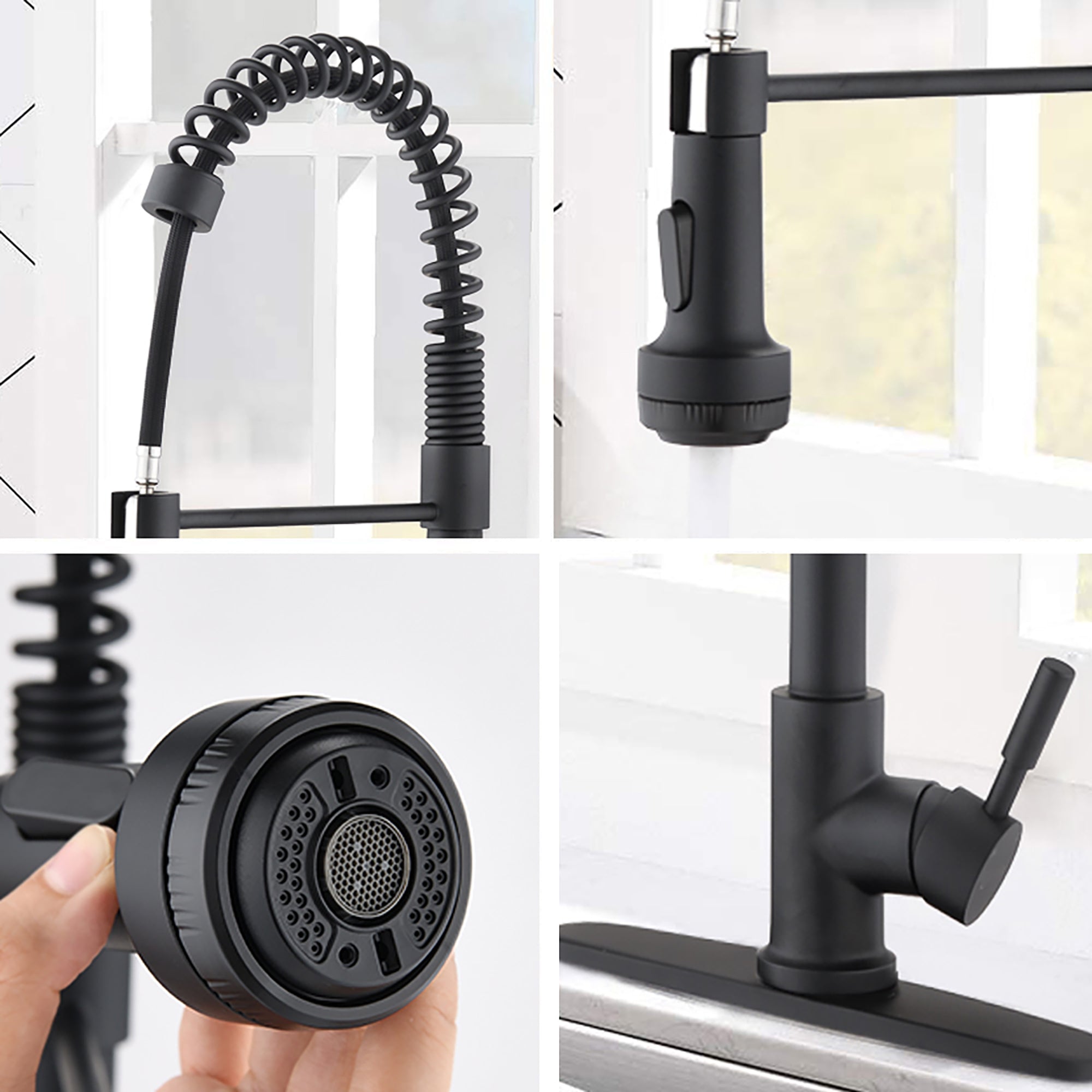 Single Handle Deck Mounted Spring Neck Pull Down Kitchen Faucet with Deckplate