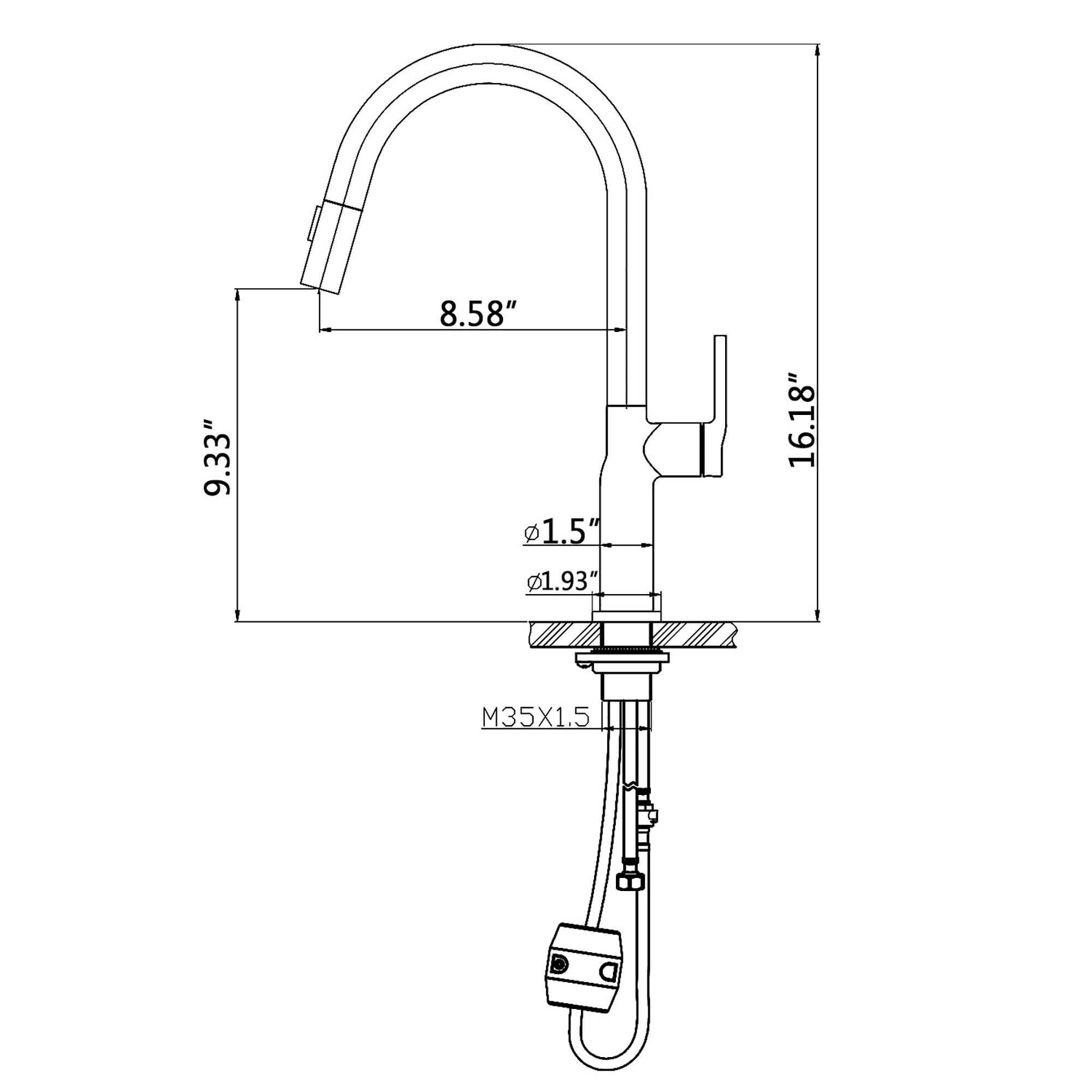 Single Handle Deck Mounted High Arc Pull Down Kitchen Faucet with Deckplate