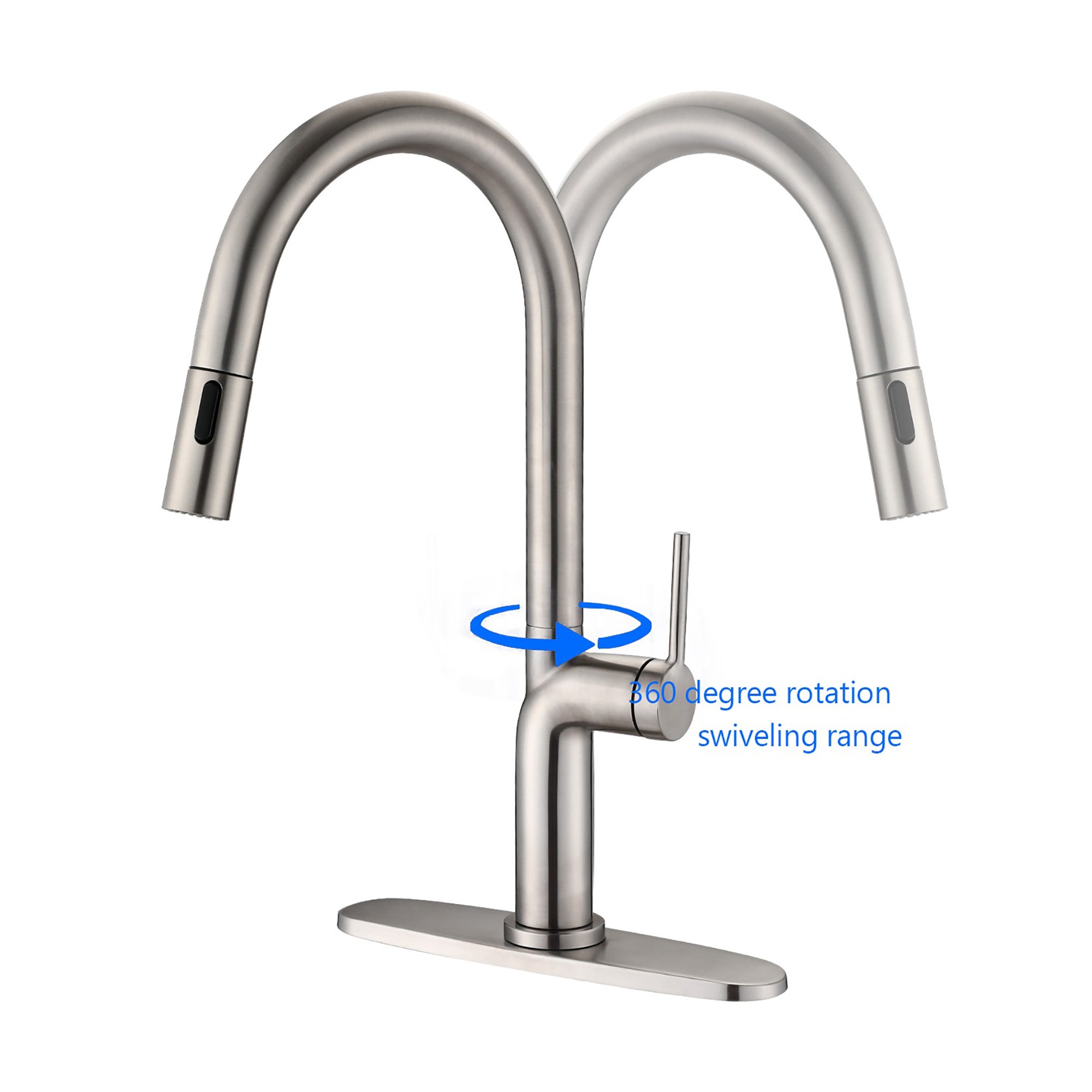 Single Handle Deck Mounted High Arc Pull Down Kitchen Faucet with Deckplate