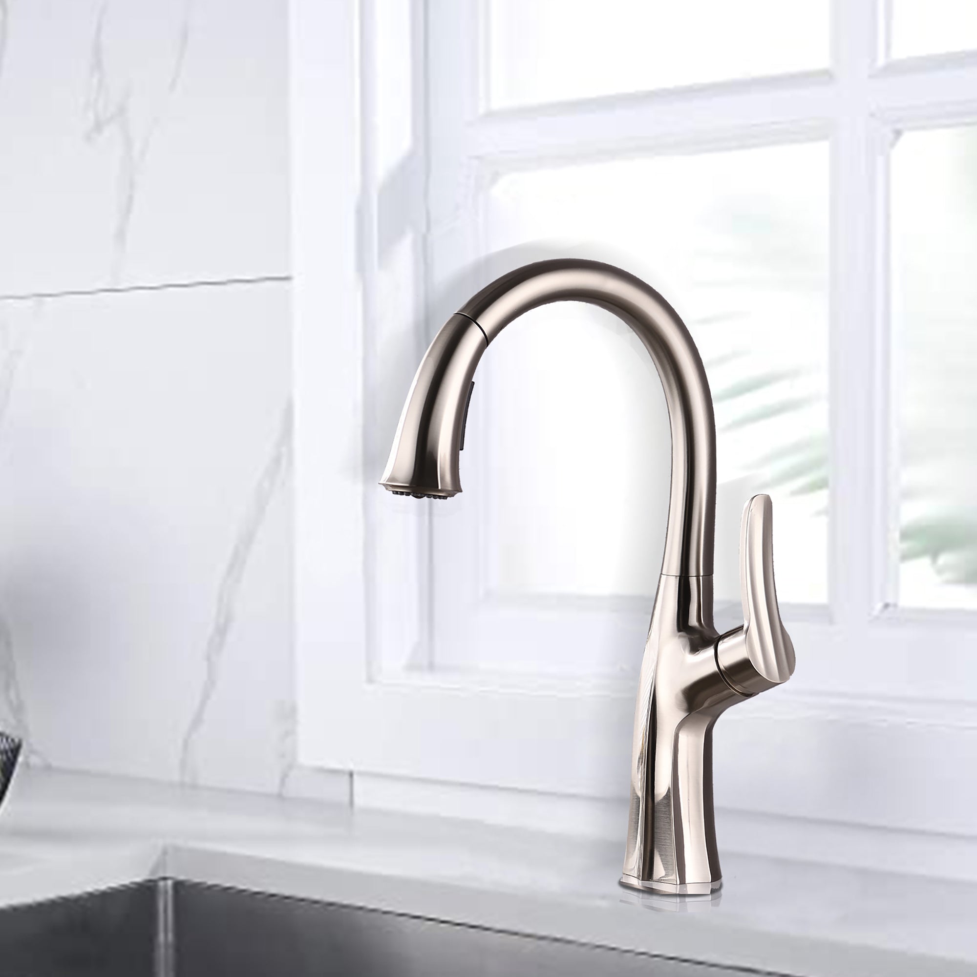 Single Handle Deck Mounted High Arc Pull Down Kitchen Faucet