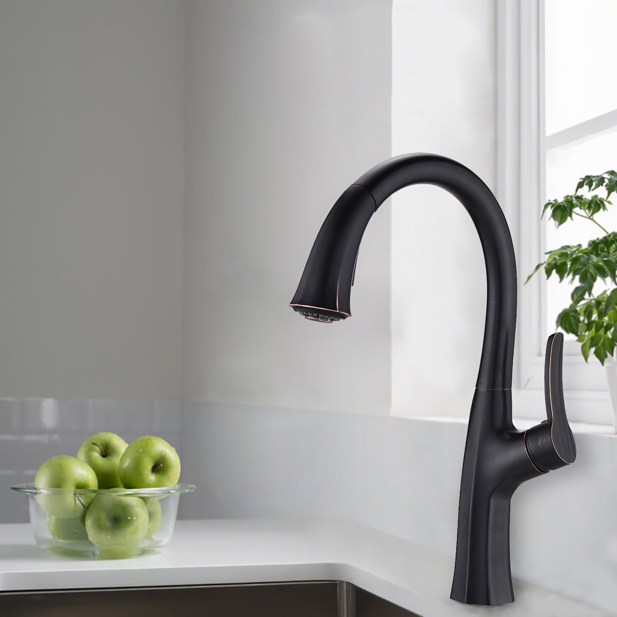 Single Handle Deck Mounted High Arc Pull Down Kitchen Faucet