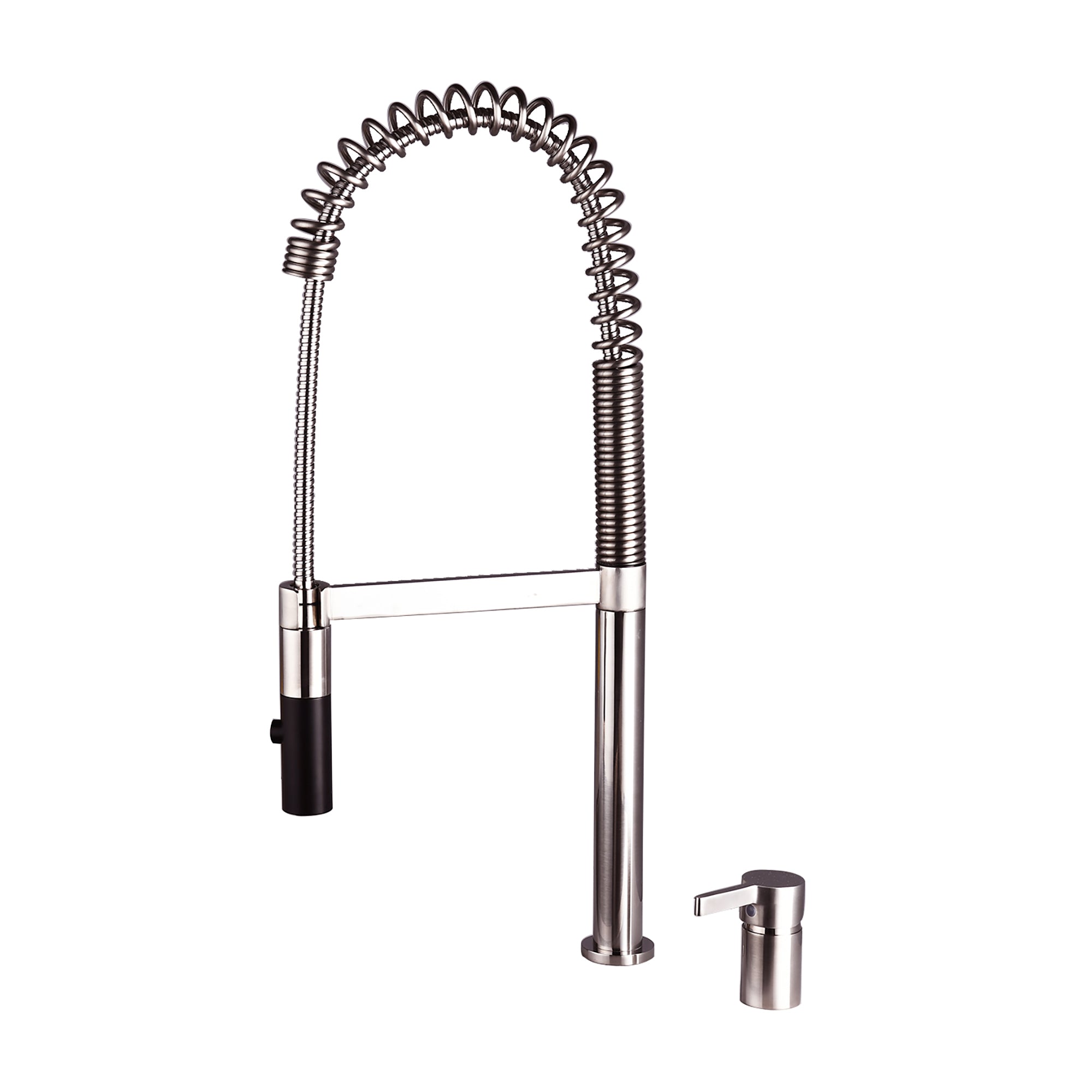 Single Handle Deck Mounted Spring Neck Pull Down Kitchen Faucet with Soap Dispenser