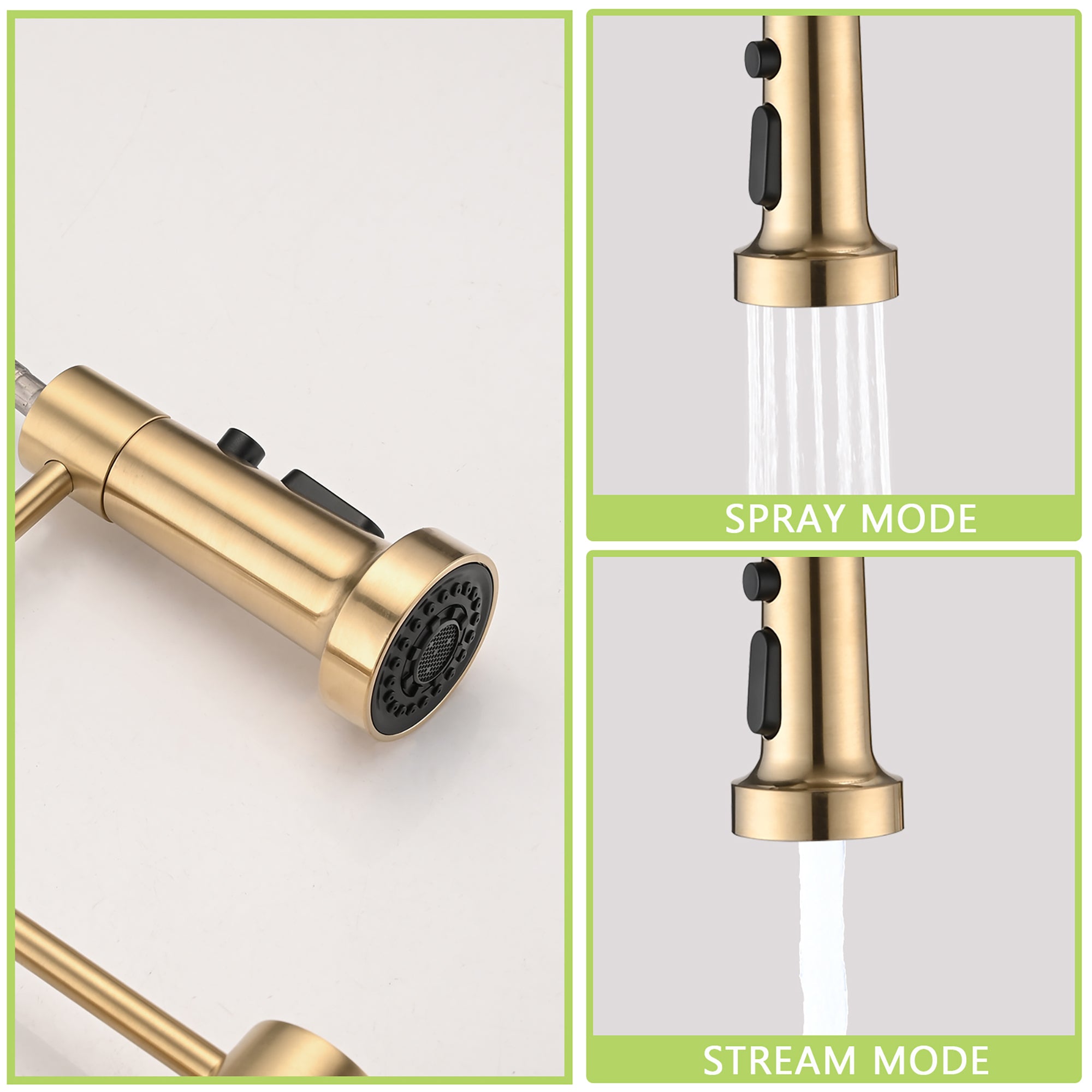 Single Handle Deck Mounted Spring Neck Pull Down Kitchen Faucet with Deckplate in Brushed Gold