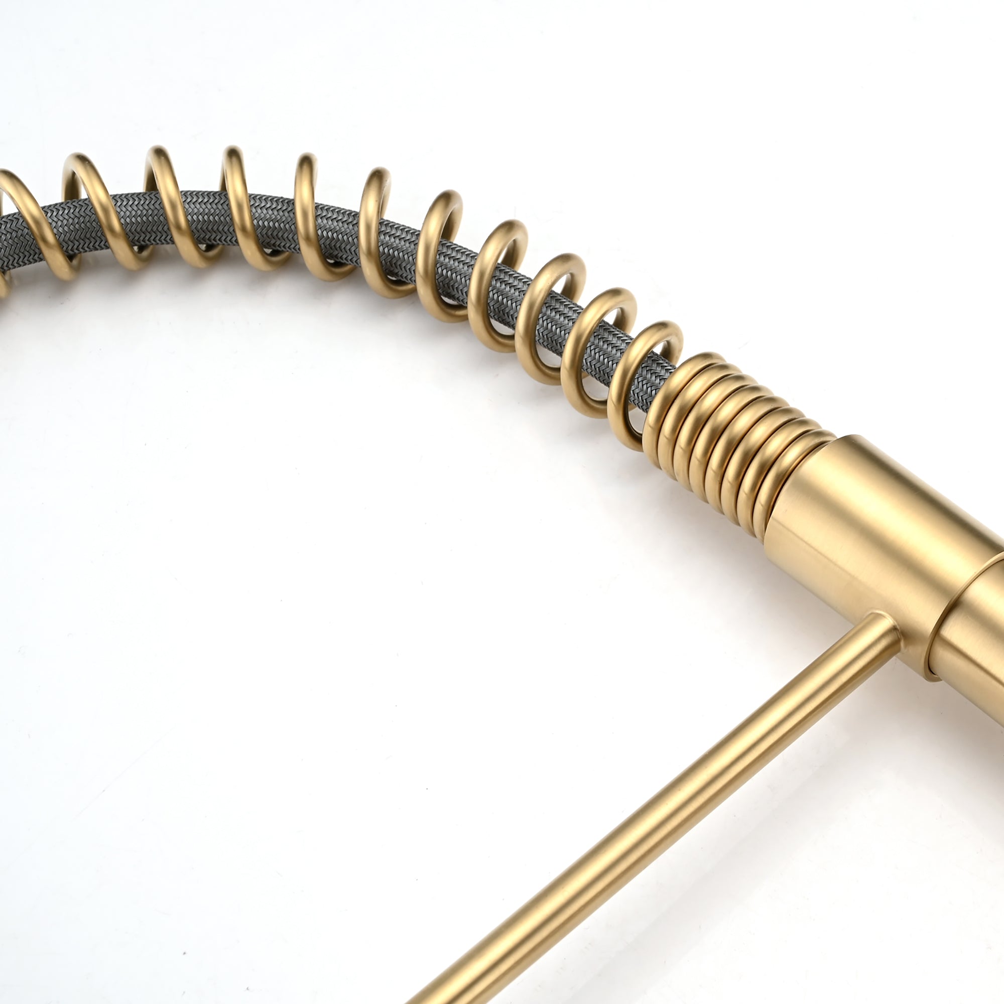 Single Handle Deck Mounted Spring Neck Pull Down Kitchen Faucet with Deckplate in Brushed Gold