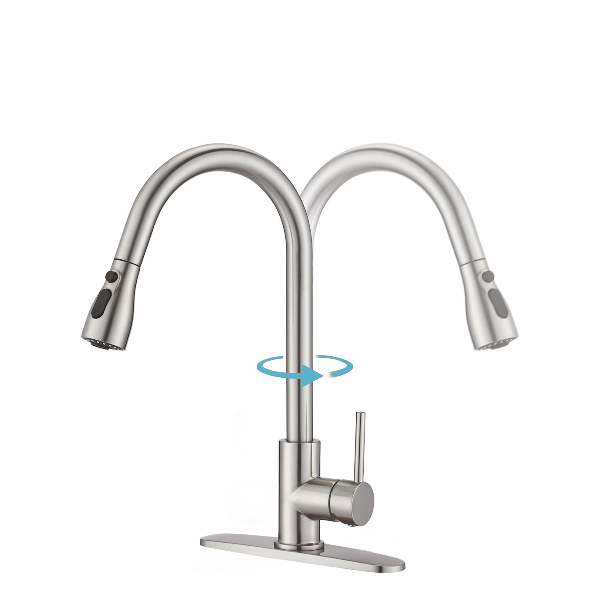Single Handle Deck Mounted High Arc Pull Down Kitchen Faucet with Deckplate