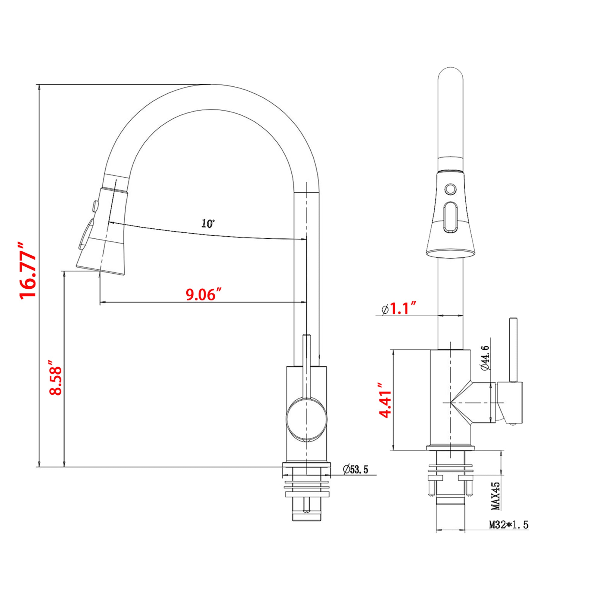 Single Handle Deck Mounted High Arc Pull Down Kitchen Faucet with Deckplate