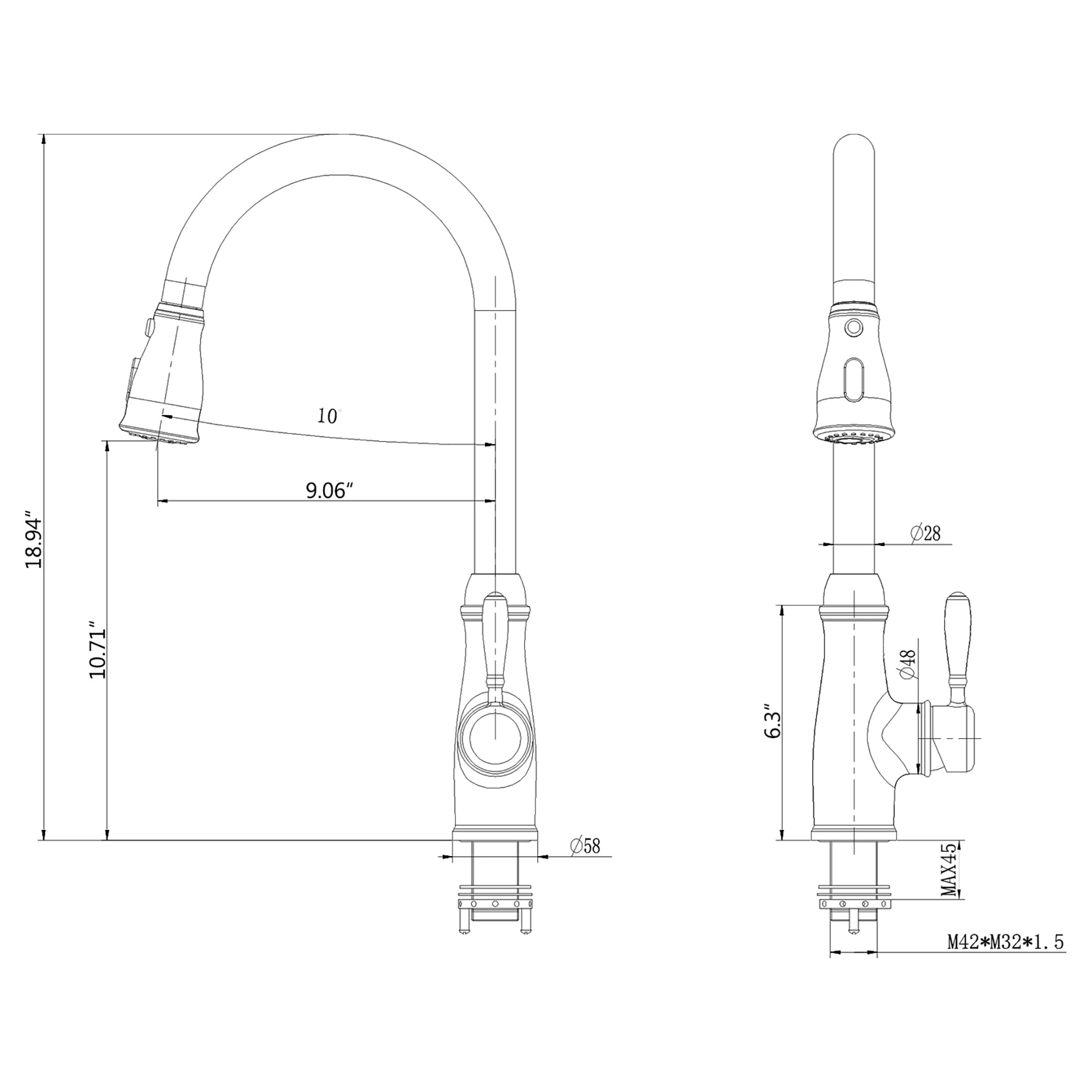 Single Handle Deck Mounted High Arc Pull Down Kitchen Faucet with Pull Out Sprayer in Brushed Nickel