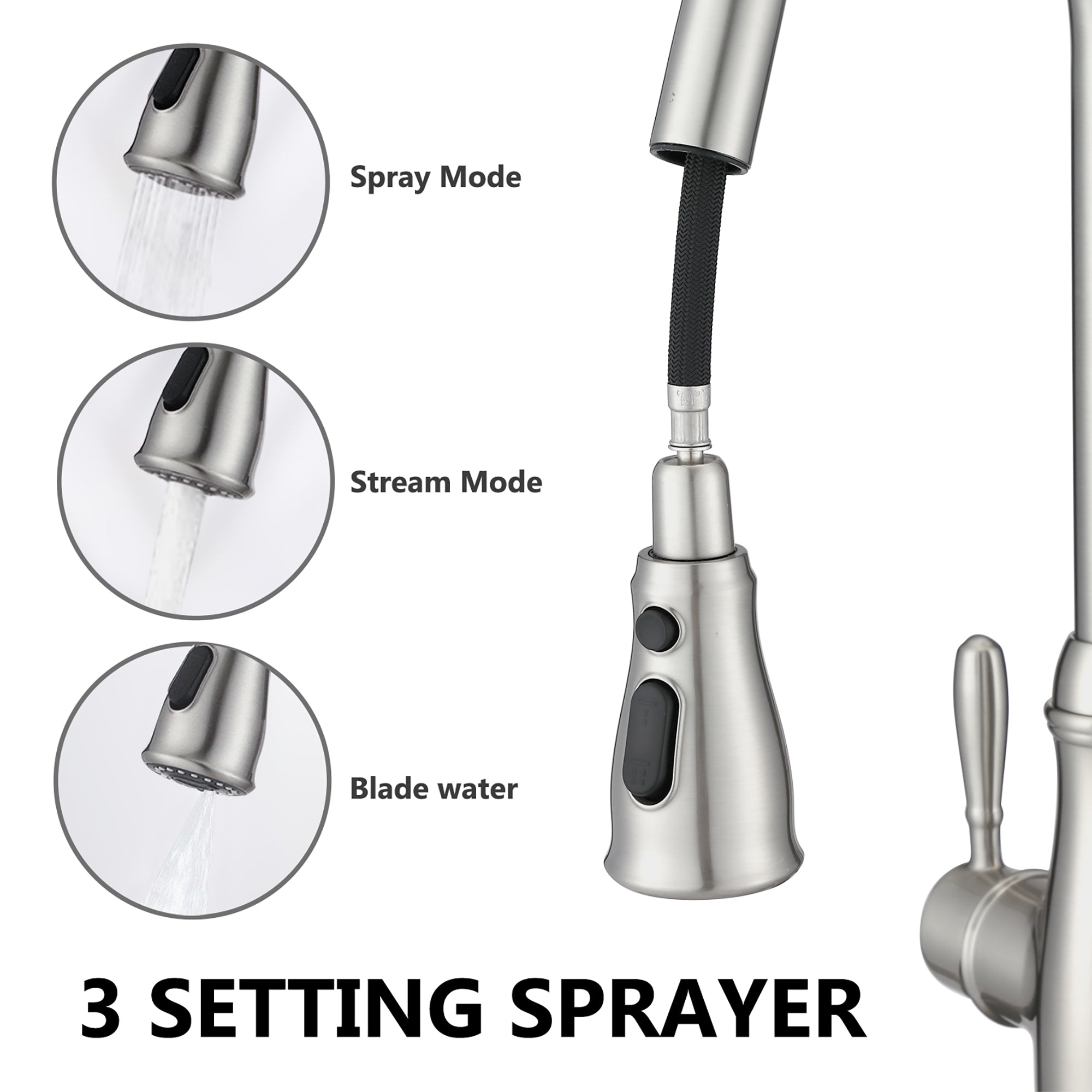 Single Handle Deck Mounted High Arc Pull Down Kitchen Faucet with Pull Out Sprayer in Brushed Nickel