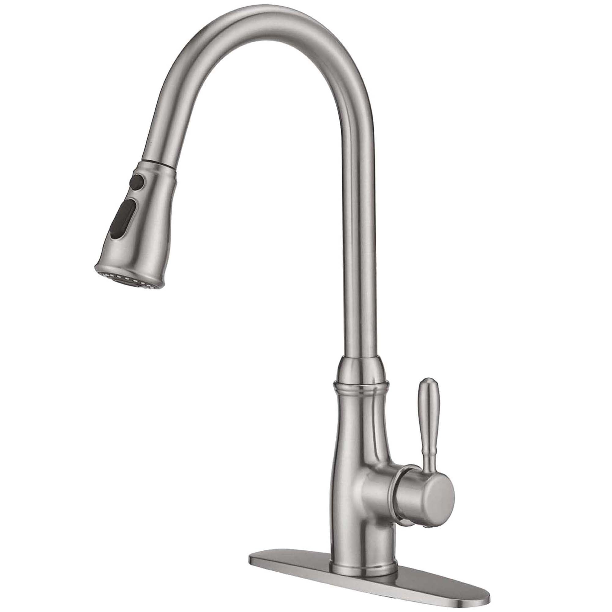 Single Handle Deck Mounted High Arc Pull Down Kitchen Faucet with Pull Out Sprayer in Brushed Nickel