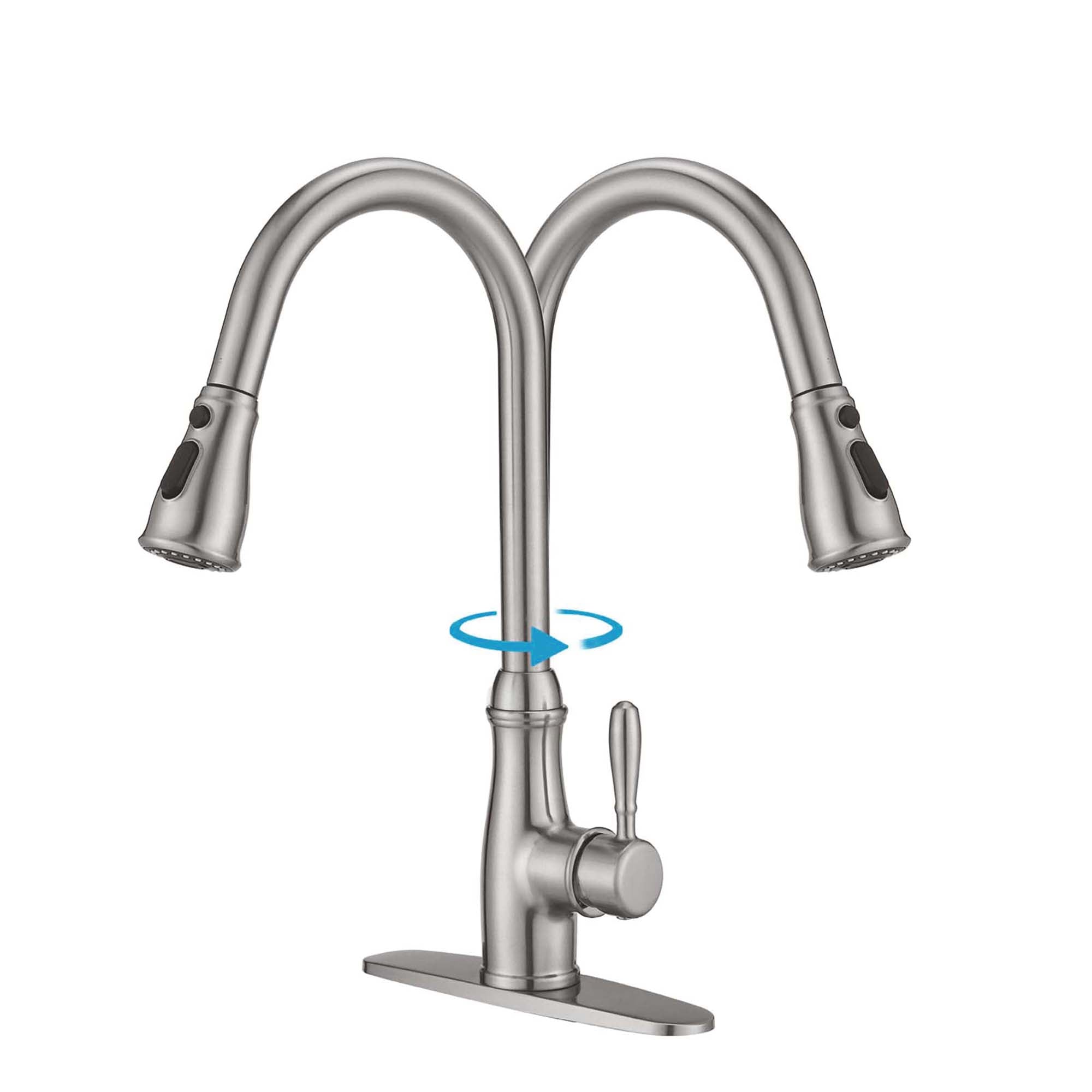 Single Handle Deck Mounted High Arc Pull Down Kitchen Faucet with Pull Out Sprayer in Brushed Nickel