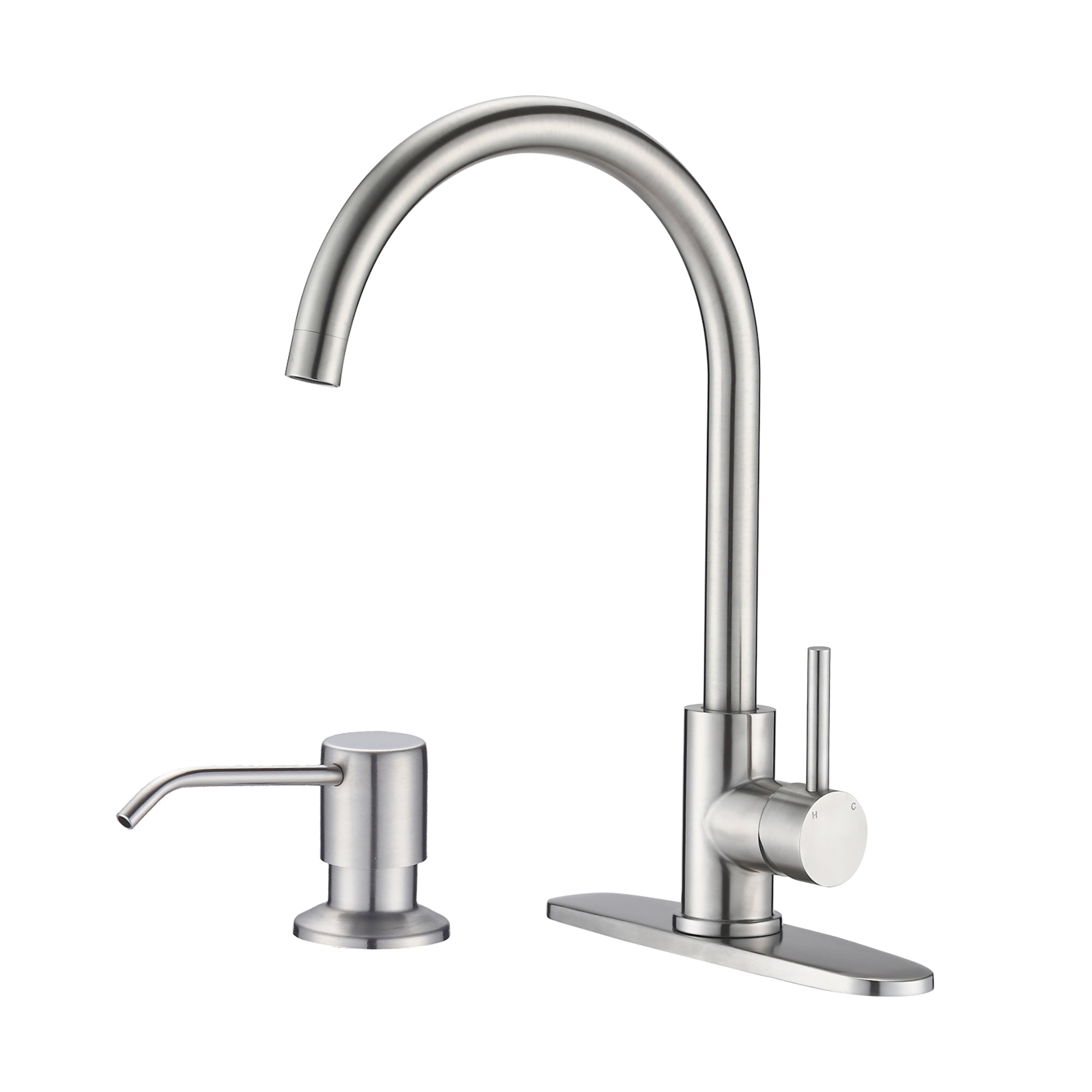 Single Handle Deck Mounted High Arc Kitchen Faucet with Soap Dispenser