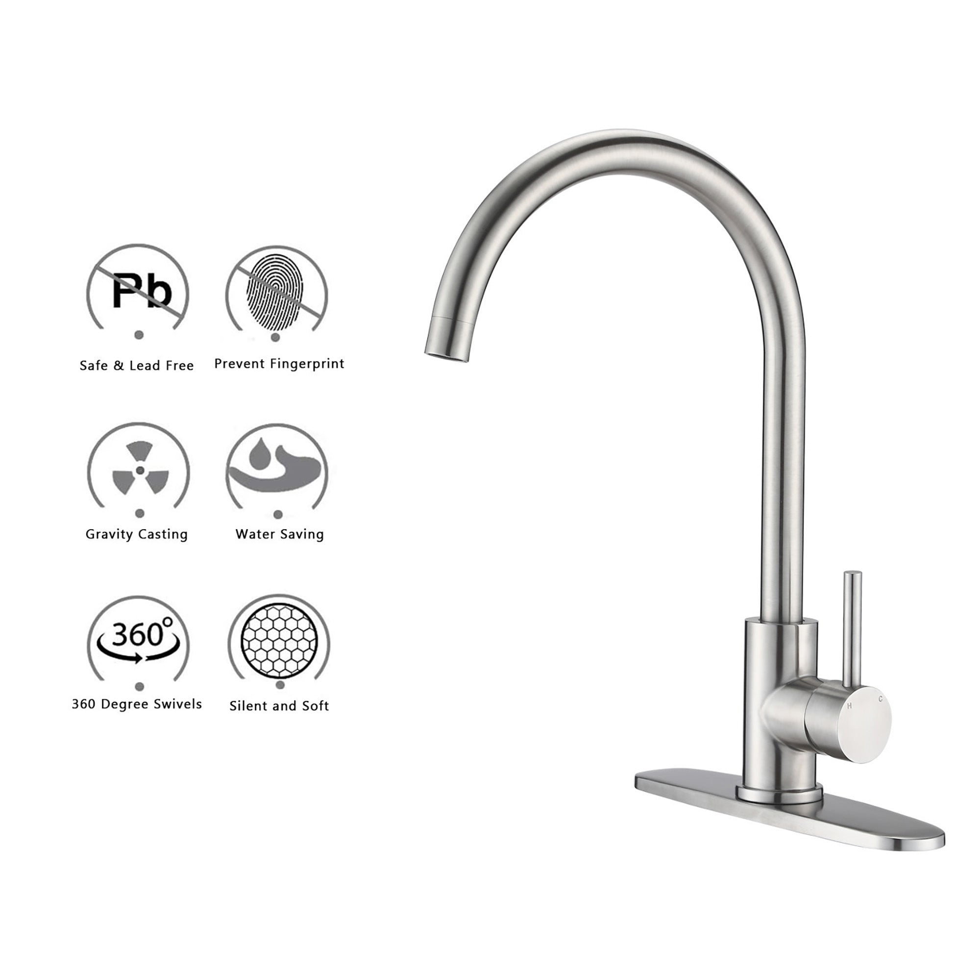 Single Handle Deck Mounted High Arc Kitchen Faucet with Soap Dispenser
