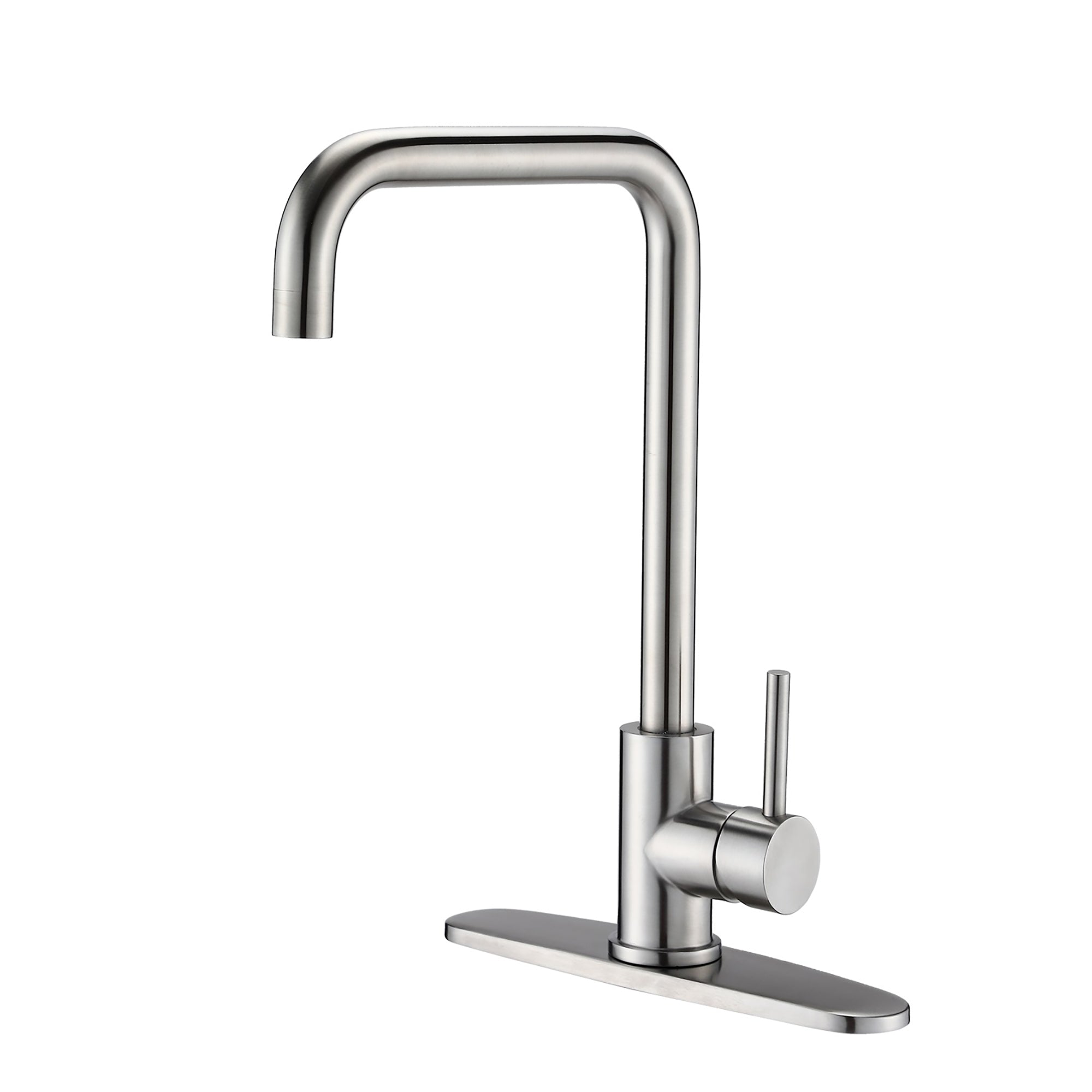 Single Handle Deck Mounted High Arc Kitchen Faucet with Soap Dispenser in Brushed Nickel