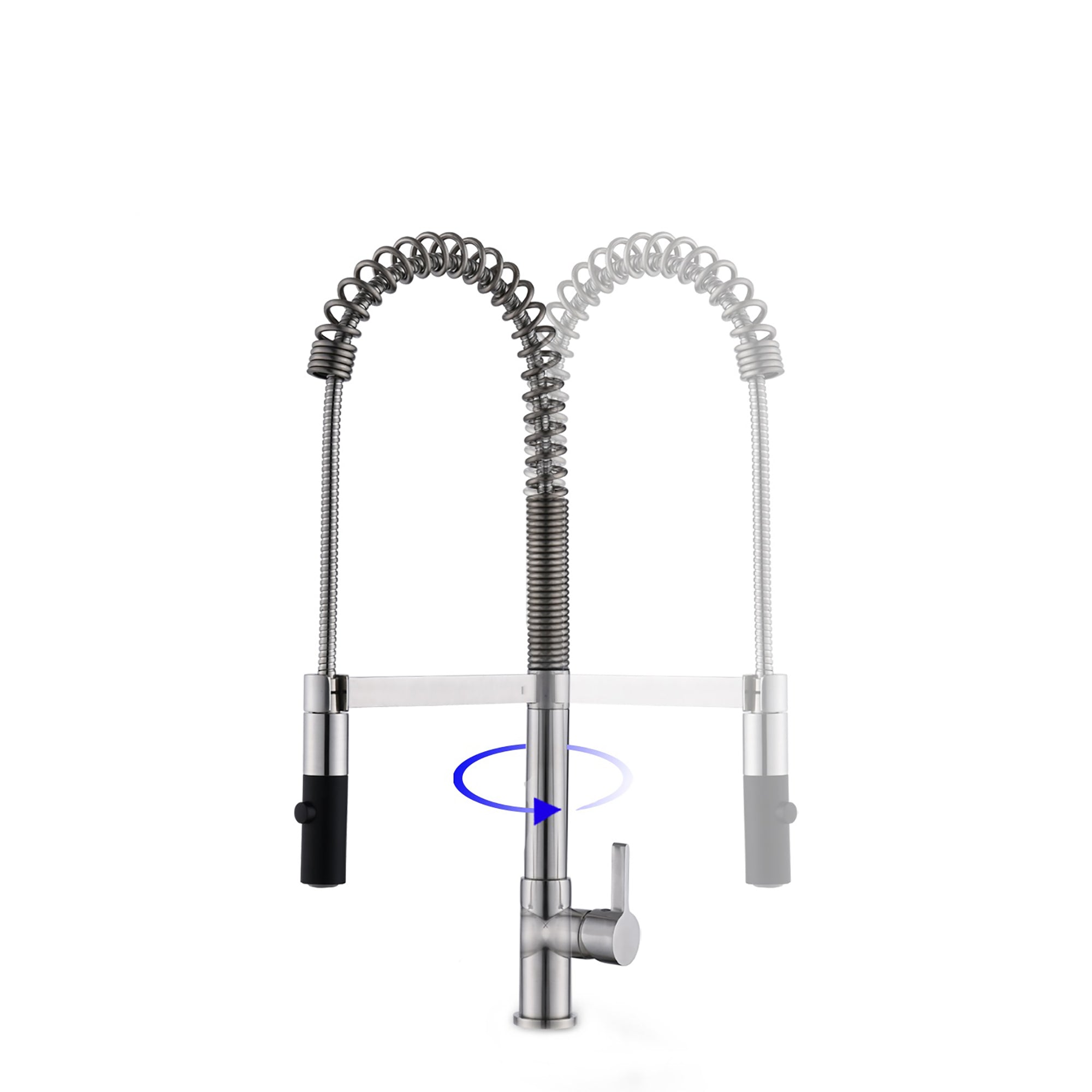 Single Handle Deck Mounted Spring Neck Pull Down Kitchen Faucet with Deckplate in Brushed Nickel