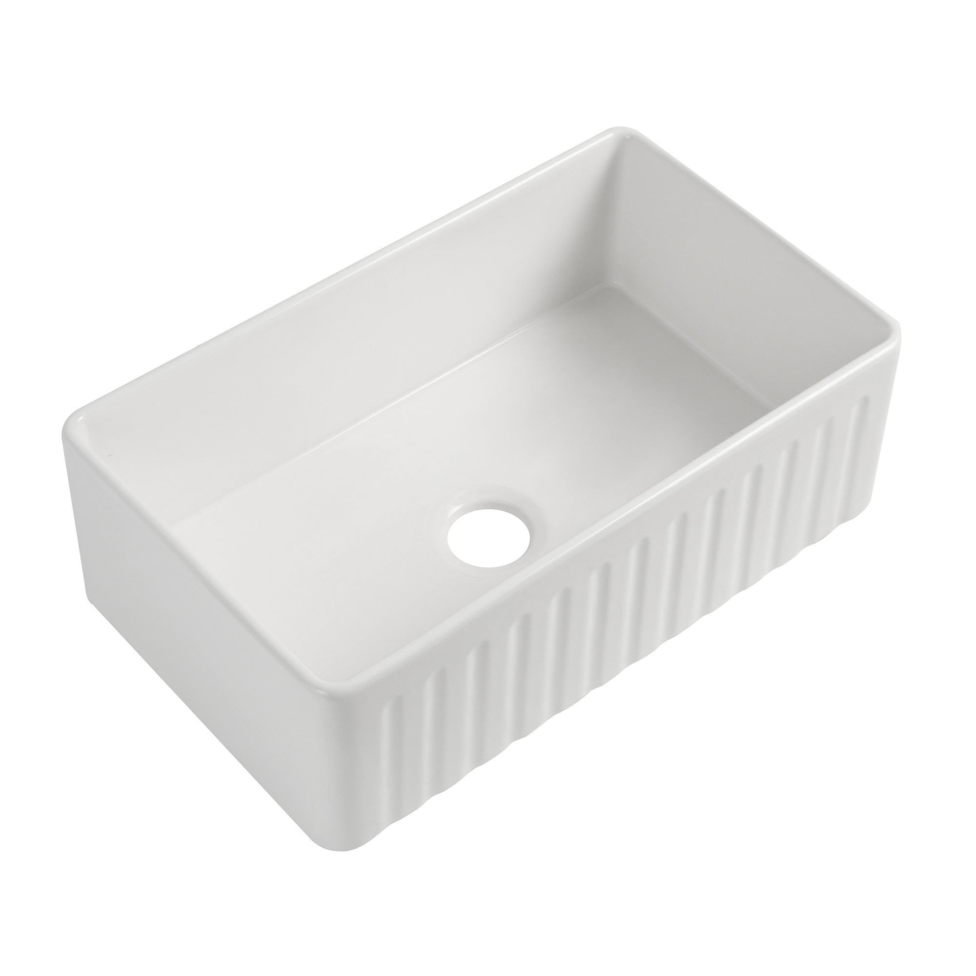 White Fireclay Farmhouse Apron Kitchen Sink with Grid and Strainer