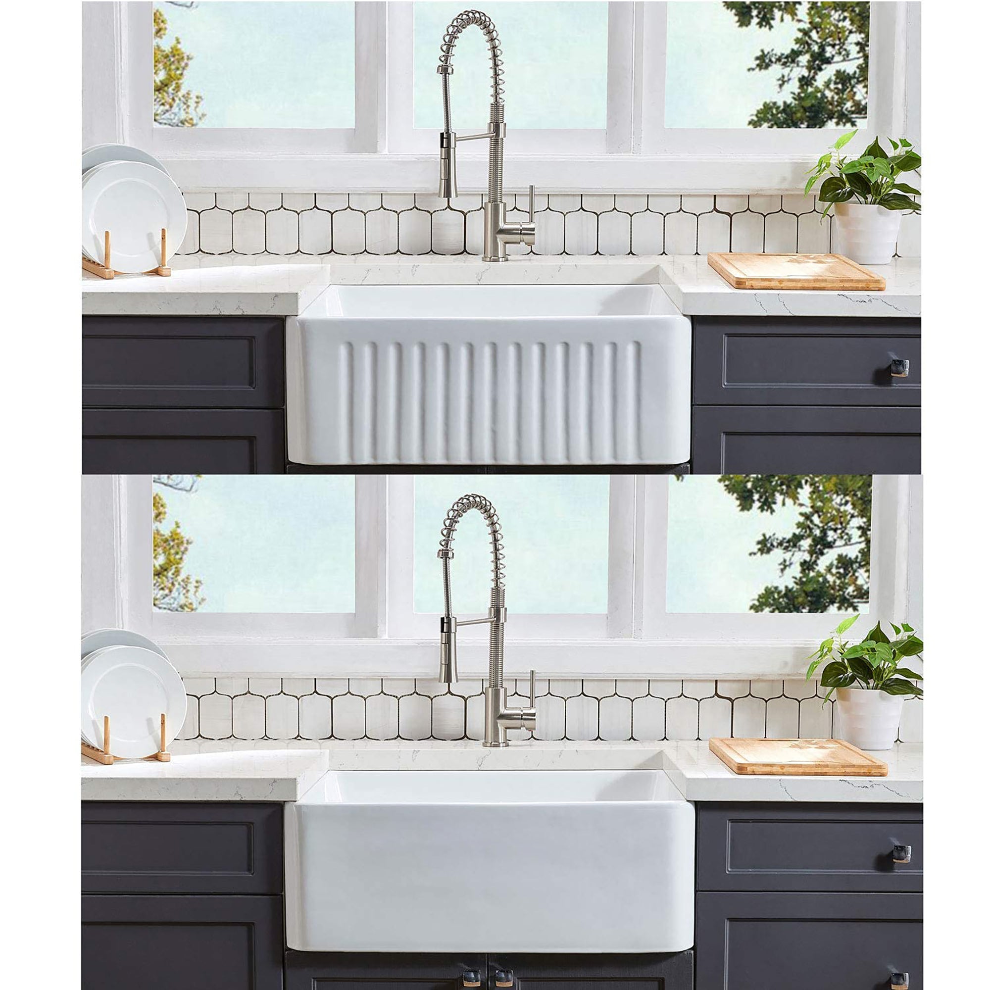 White Fireclay 33 in. Single Bowl Farmhouse Apron Kitchen Sink with Accessories