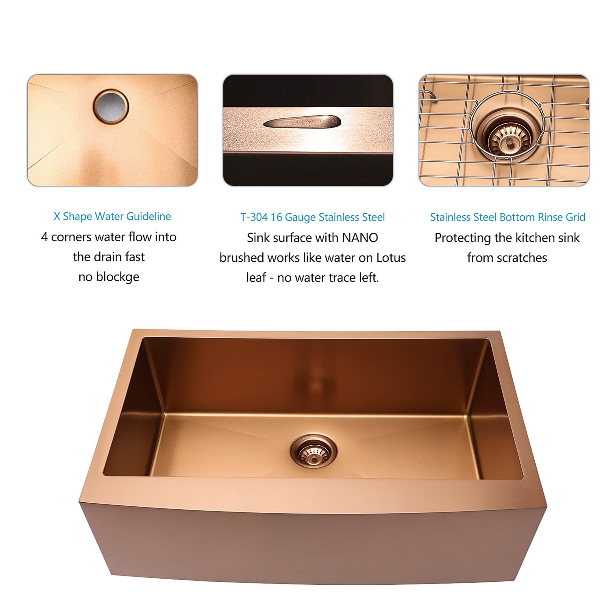 Stainless Steel Single Bowl Farmhouse Apron Kitchen Sink with Grid and Strainer