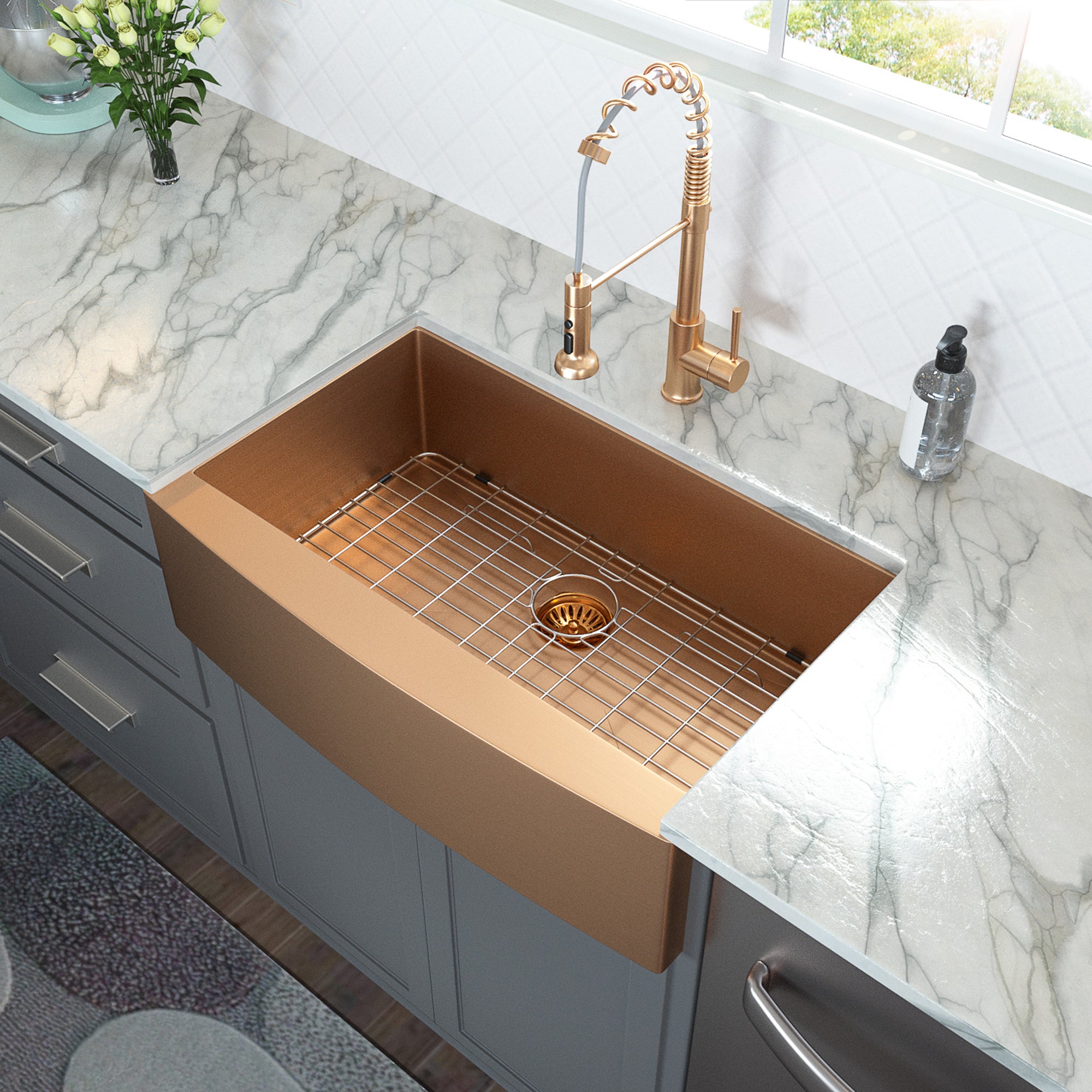 Stainless Steel Single Bowl Farmhouse Apron Kitchen Sink with Grid and Strainer