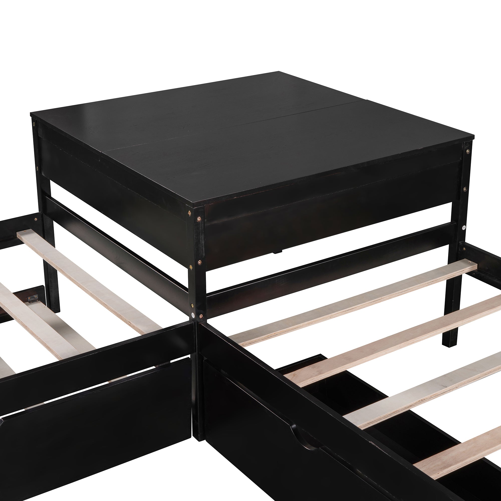 Twin Wood Frame Platform Bed with Trundle and Drawers Linked with built-in Desk