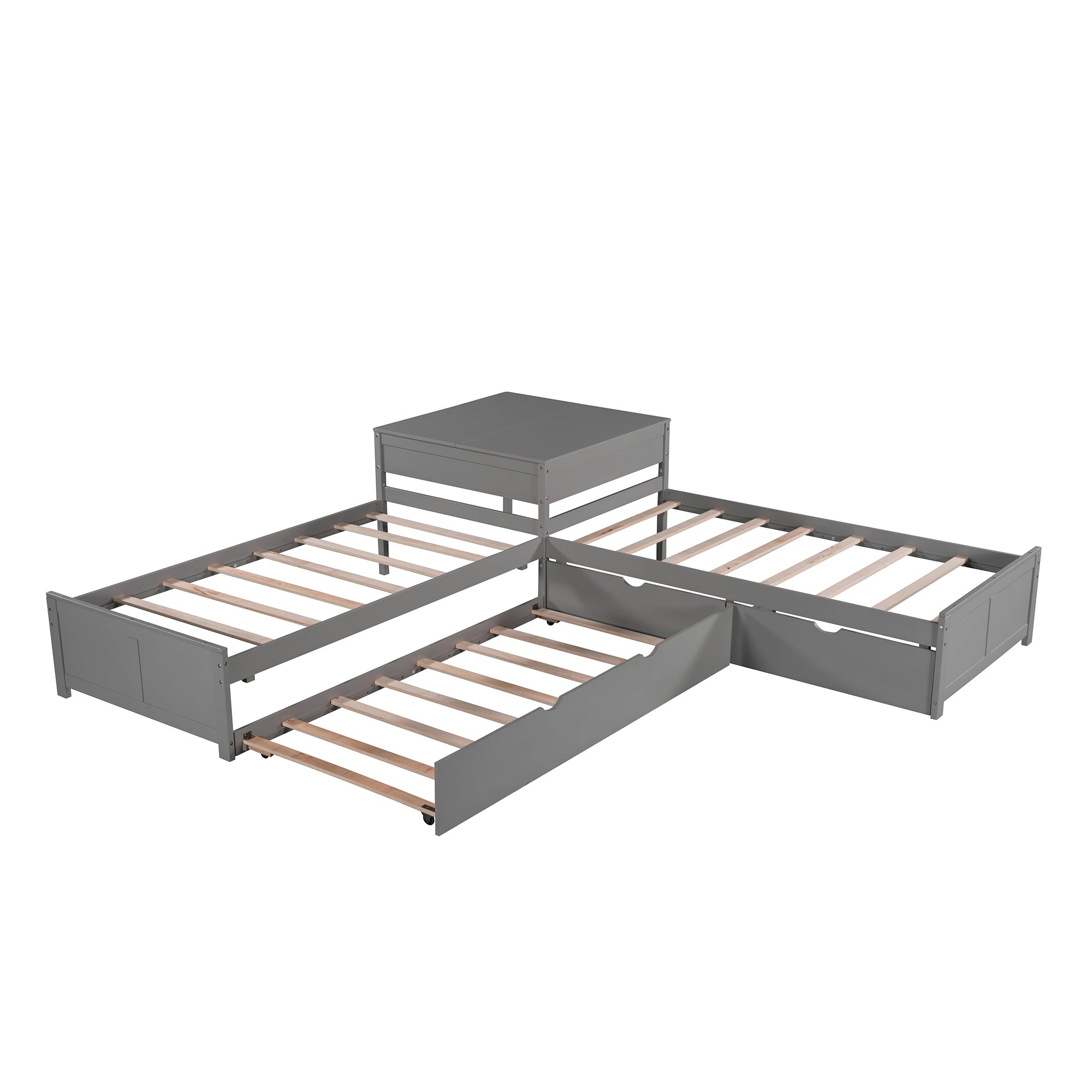 Twin Wood Frame Platform Bed with Trundle and Drawers Linked with built-in Desk
