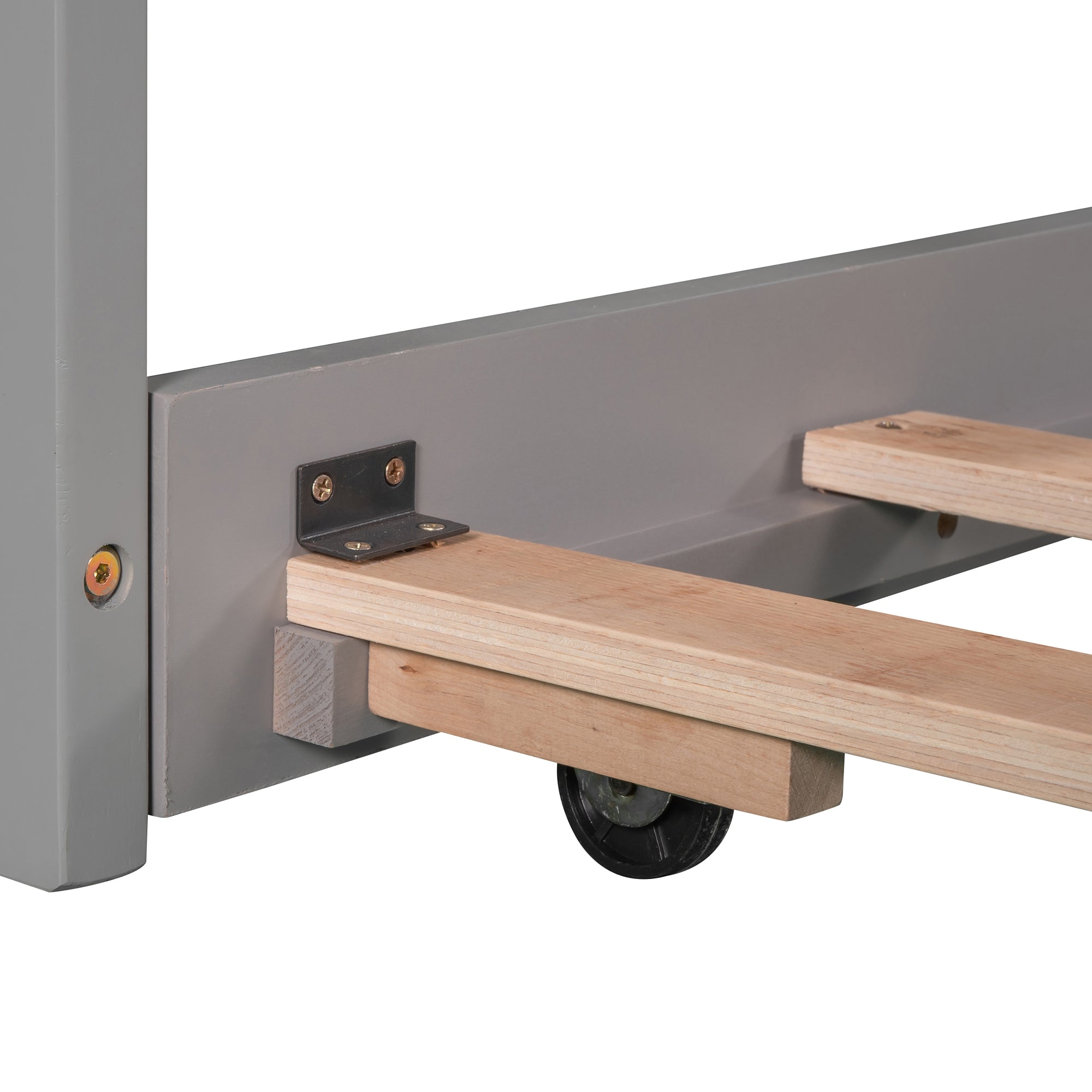 Twin Wood Frame Platform Bed with Trundle and Drawers Linked with built-in Desk