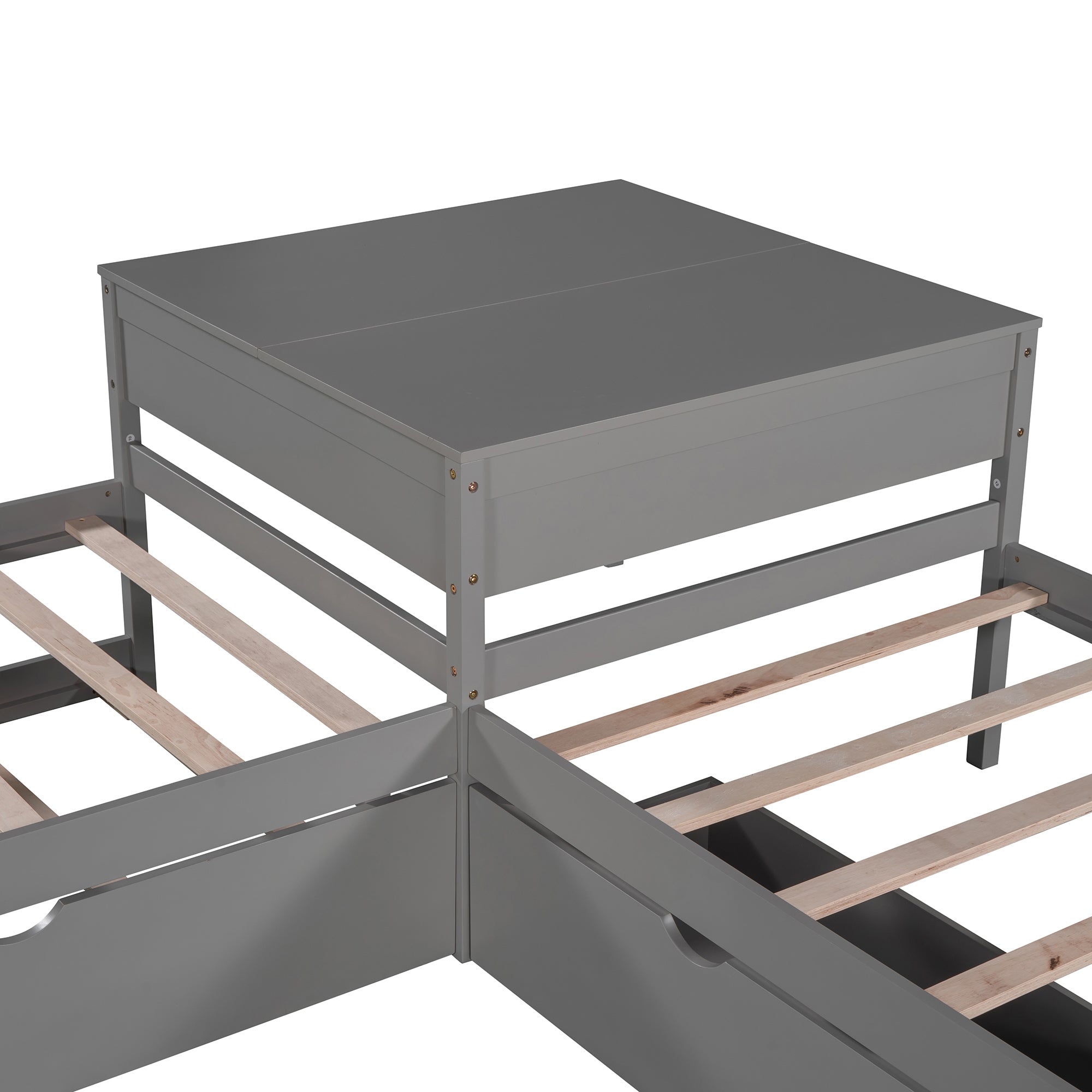 Twin Wood Frame Platform Bed with Trundle and Drawers Linked with built-in Desk