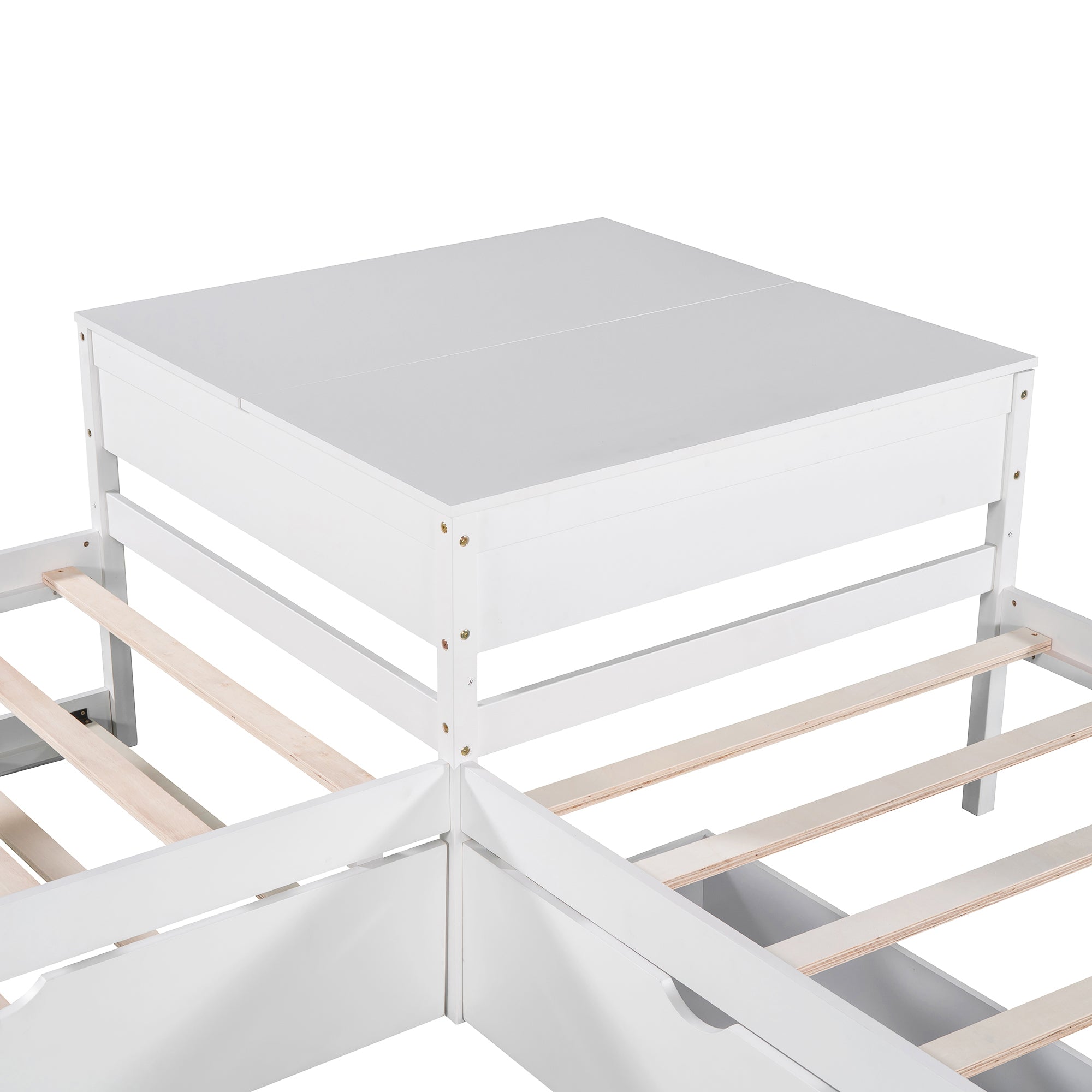 Twin Wood Frame Platform Bed with Trundle and Drawers Linked with built-in Desk