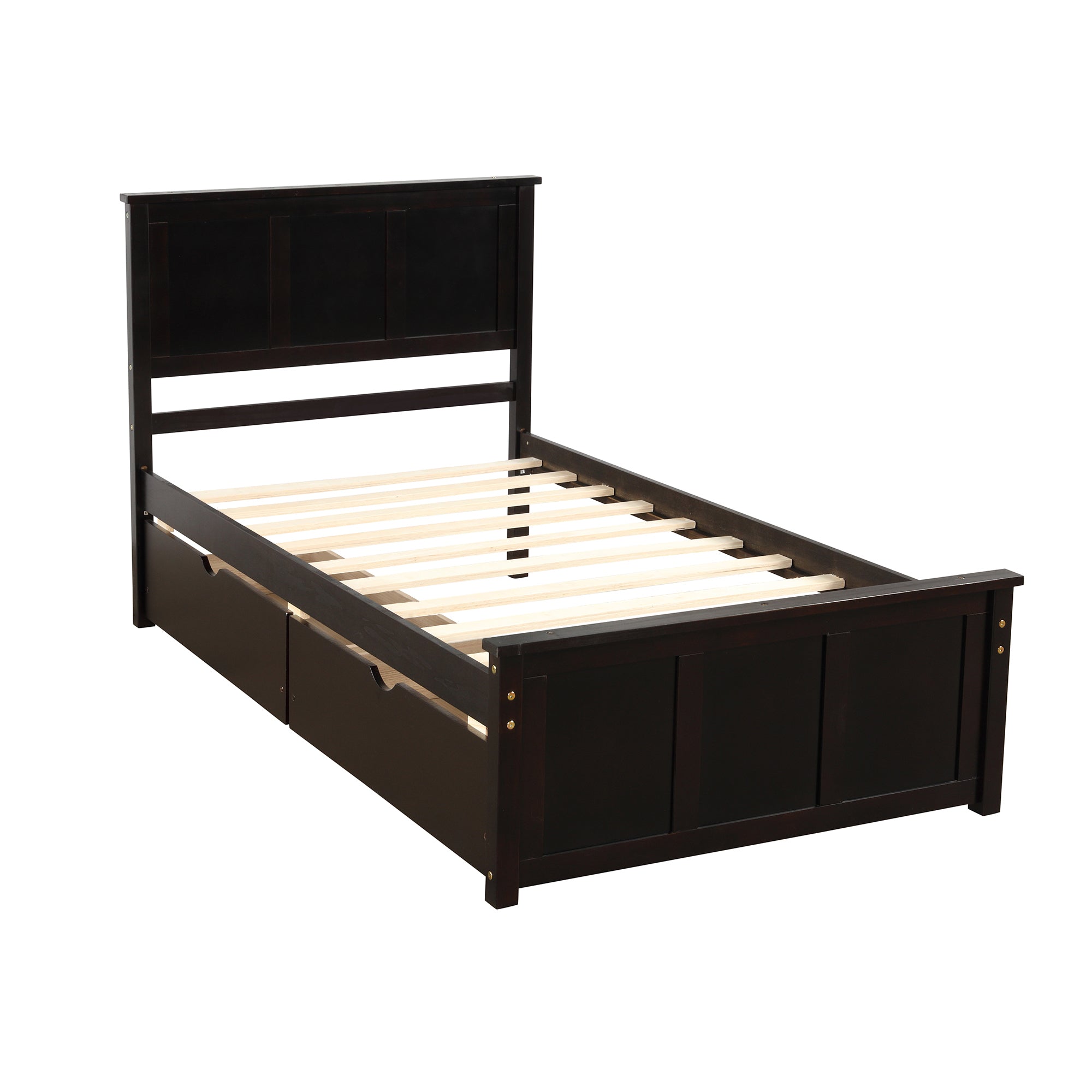 Twin Wood Frame Platform Bed with 2 Drawers