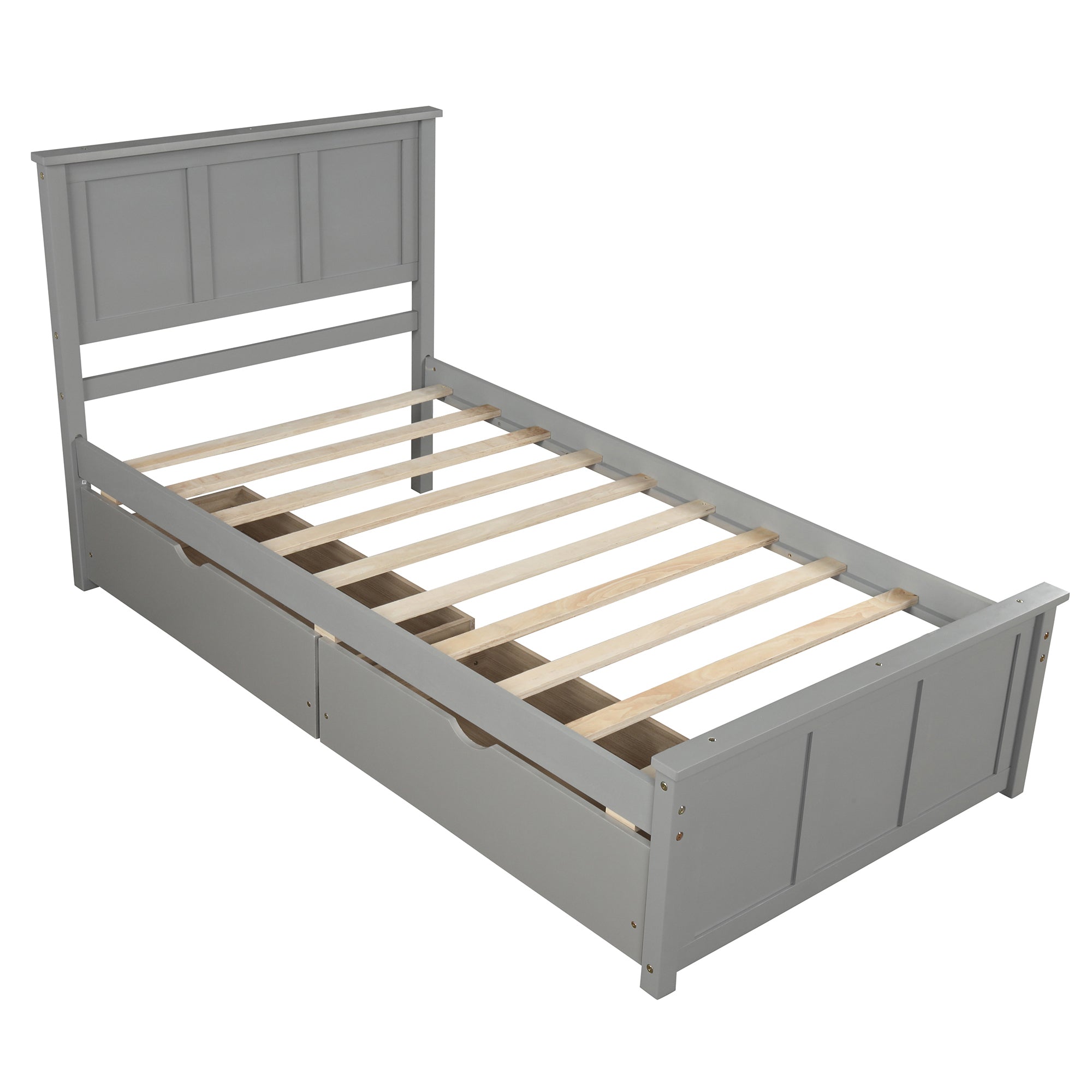 Twin Wood Frame Platform Bed with 2 Drawers