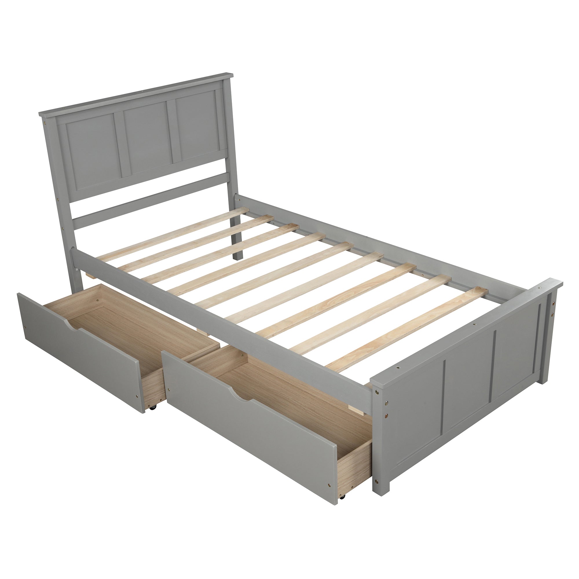 Twin Wood Frame Platform Bed with 2 Drawers