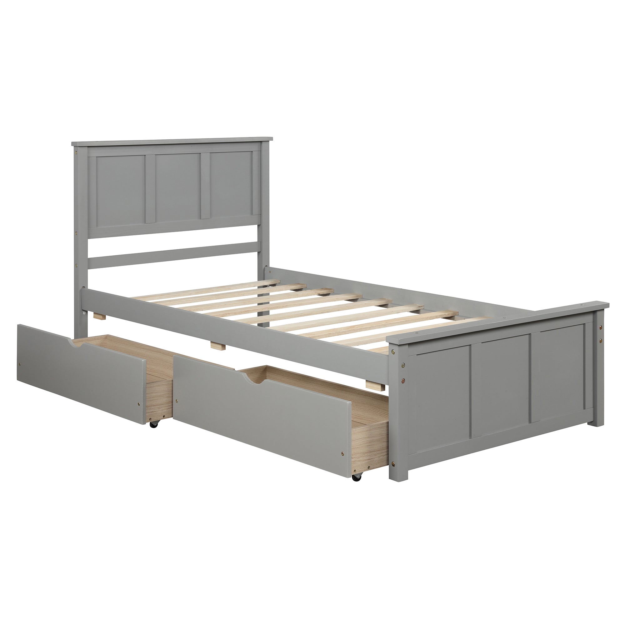 Twin Wood Frame Platform Bed with 2 Drawers