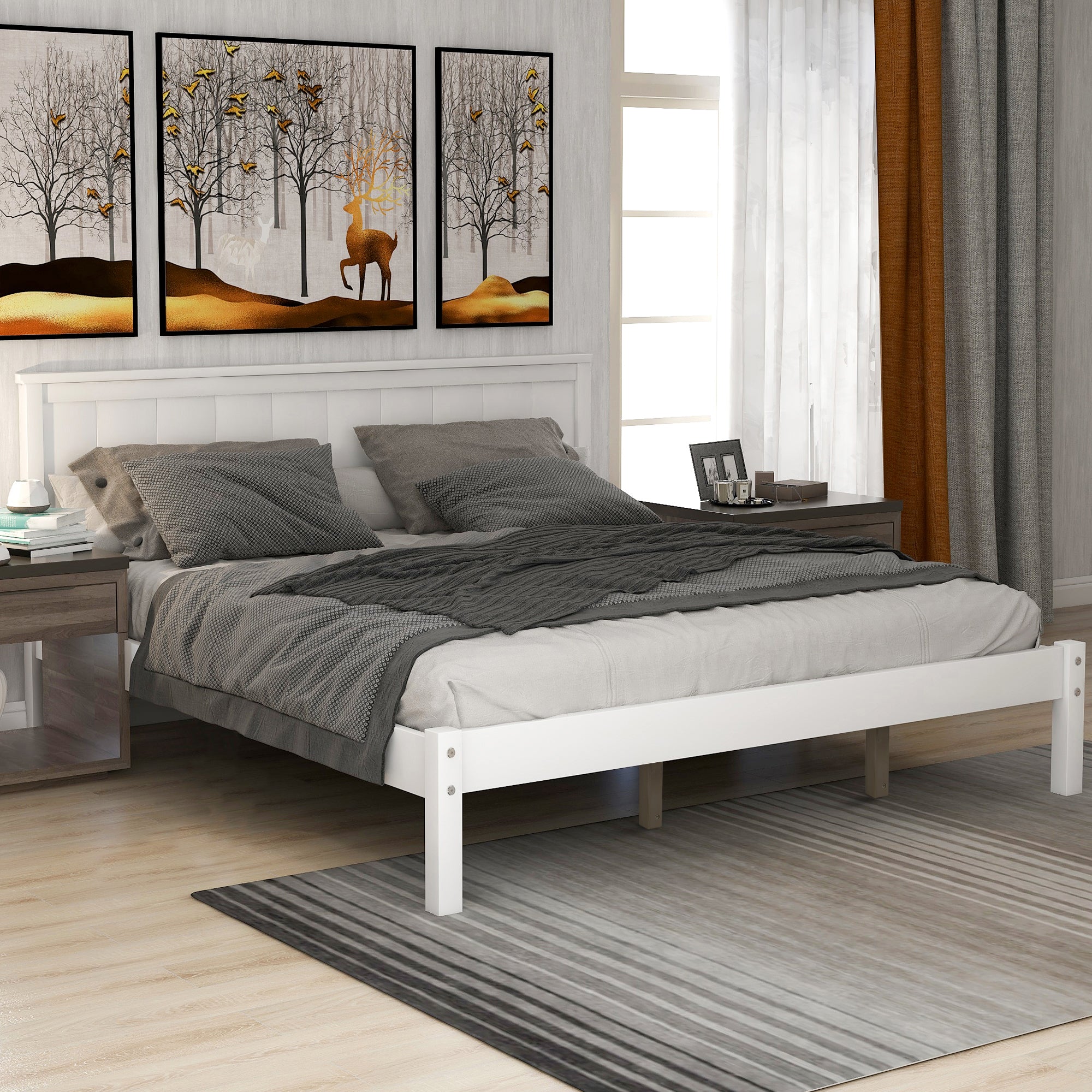 Twin/Full/Queen Wood Frame Platform Bed with Headboard