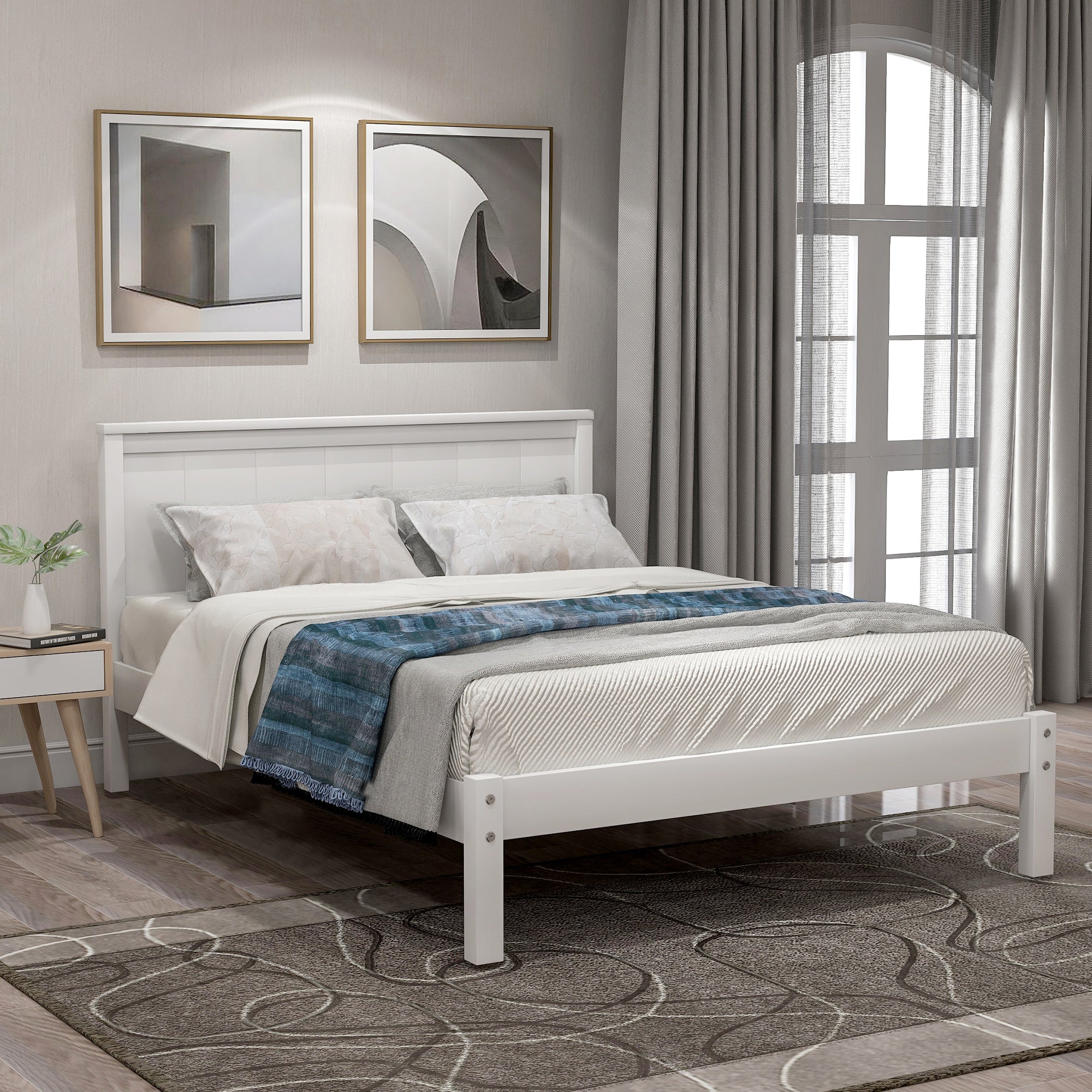 Twin/Full/Queen Wood Frame Platform Bed with Headboard