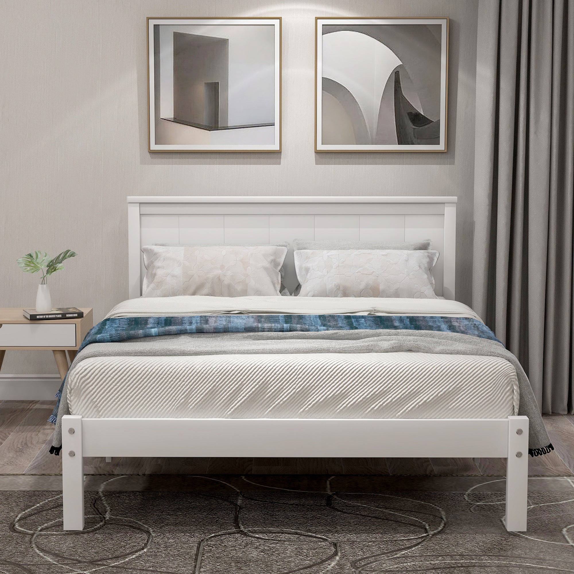 Twin/Full/Queen Wood Frame Platform Bed with Headboard