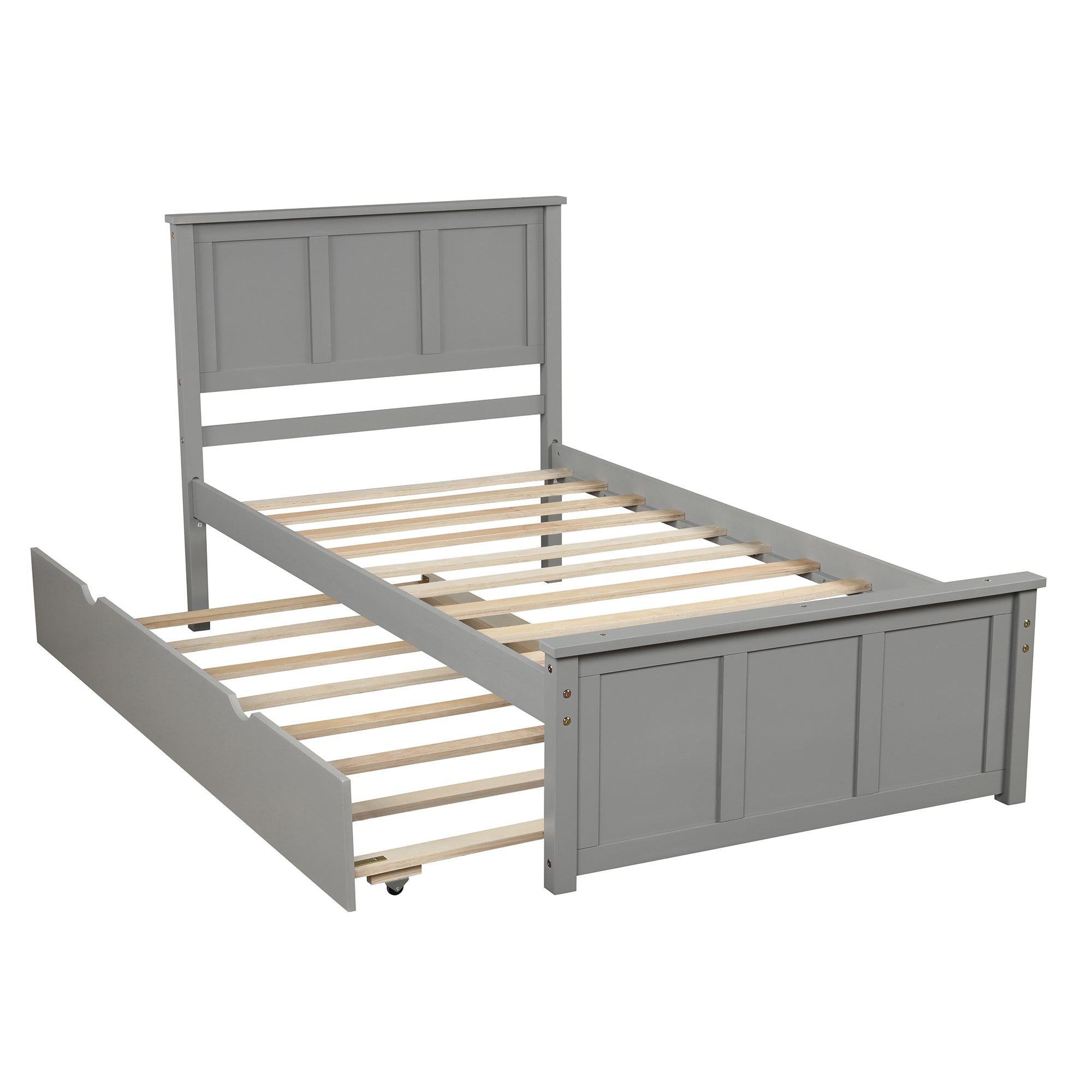 Twin Wood Frame Platform Bed with Trundle