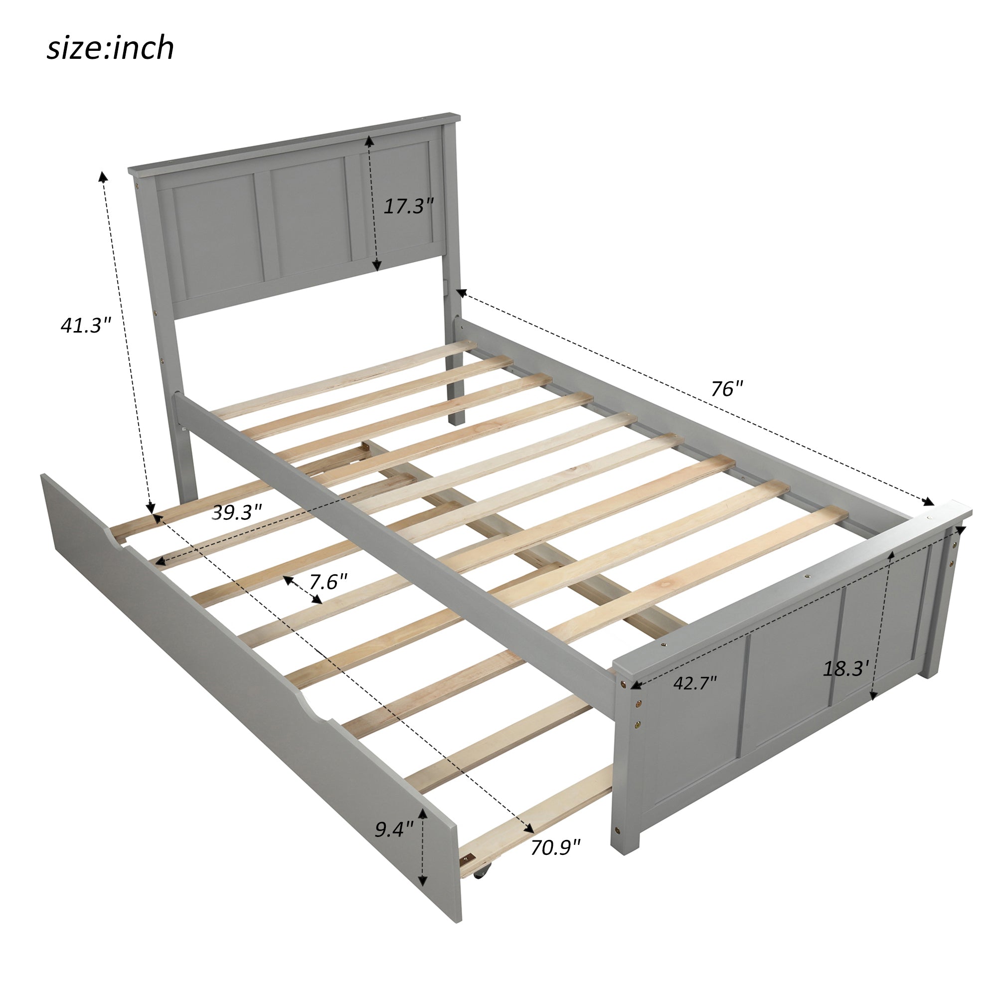 Twin Wood Frame Platform Bed with Trundle