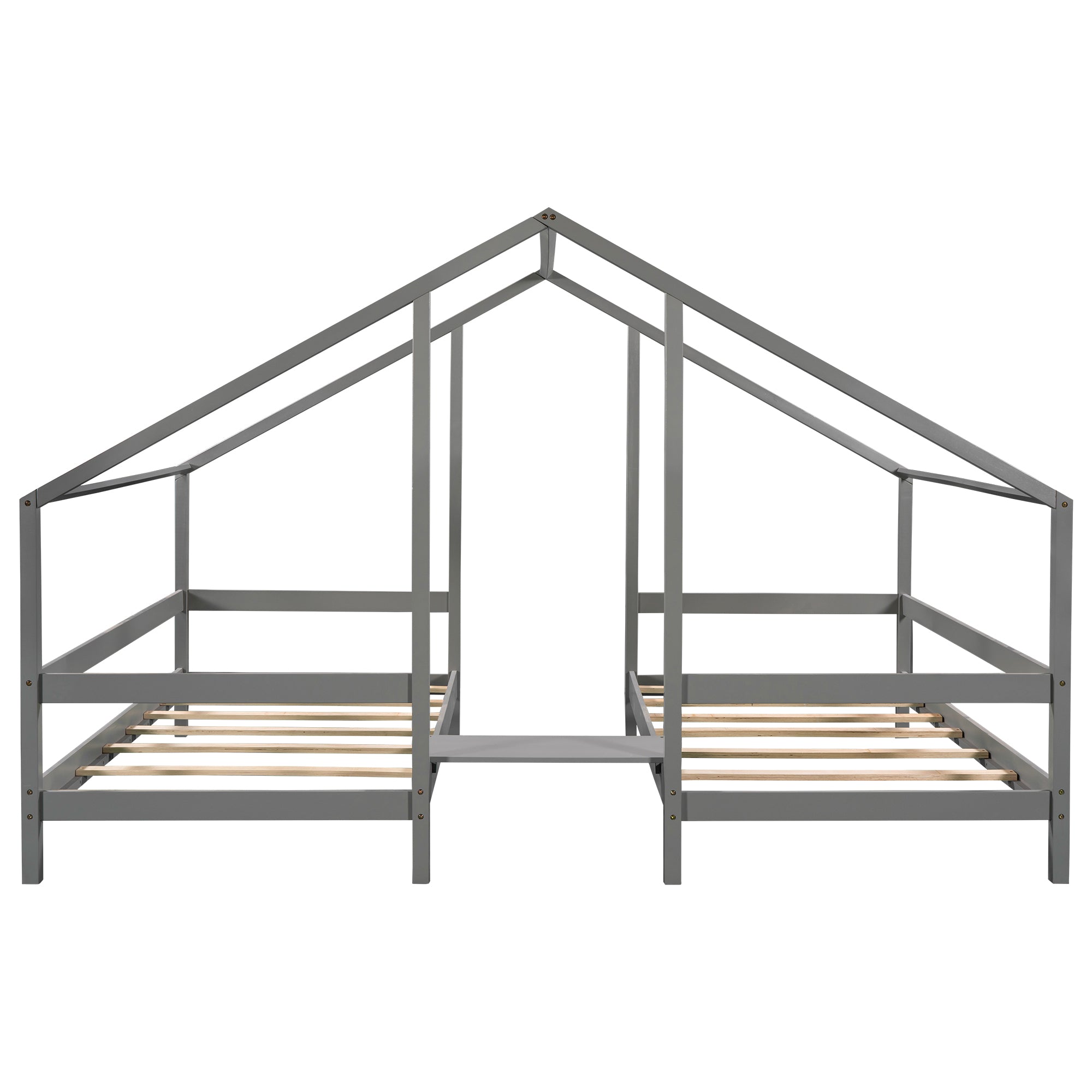 Twin Wood Frame Triangular House Beds with Built-in Table