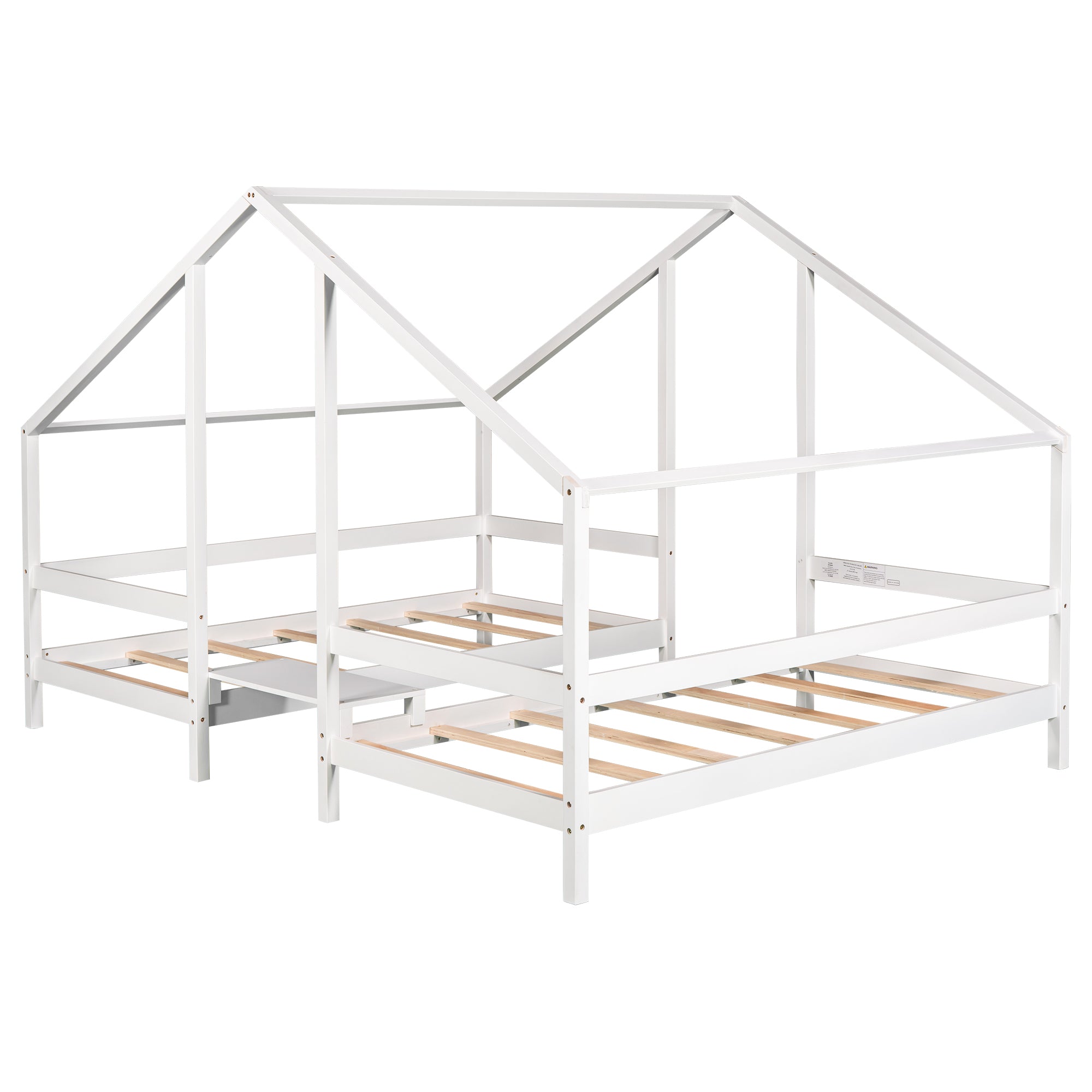 Twin Wood Frame Triangular House Beds with Built-in Table
