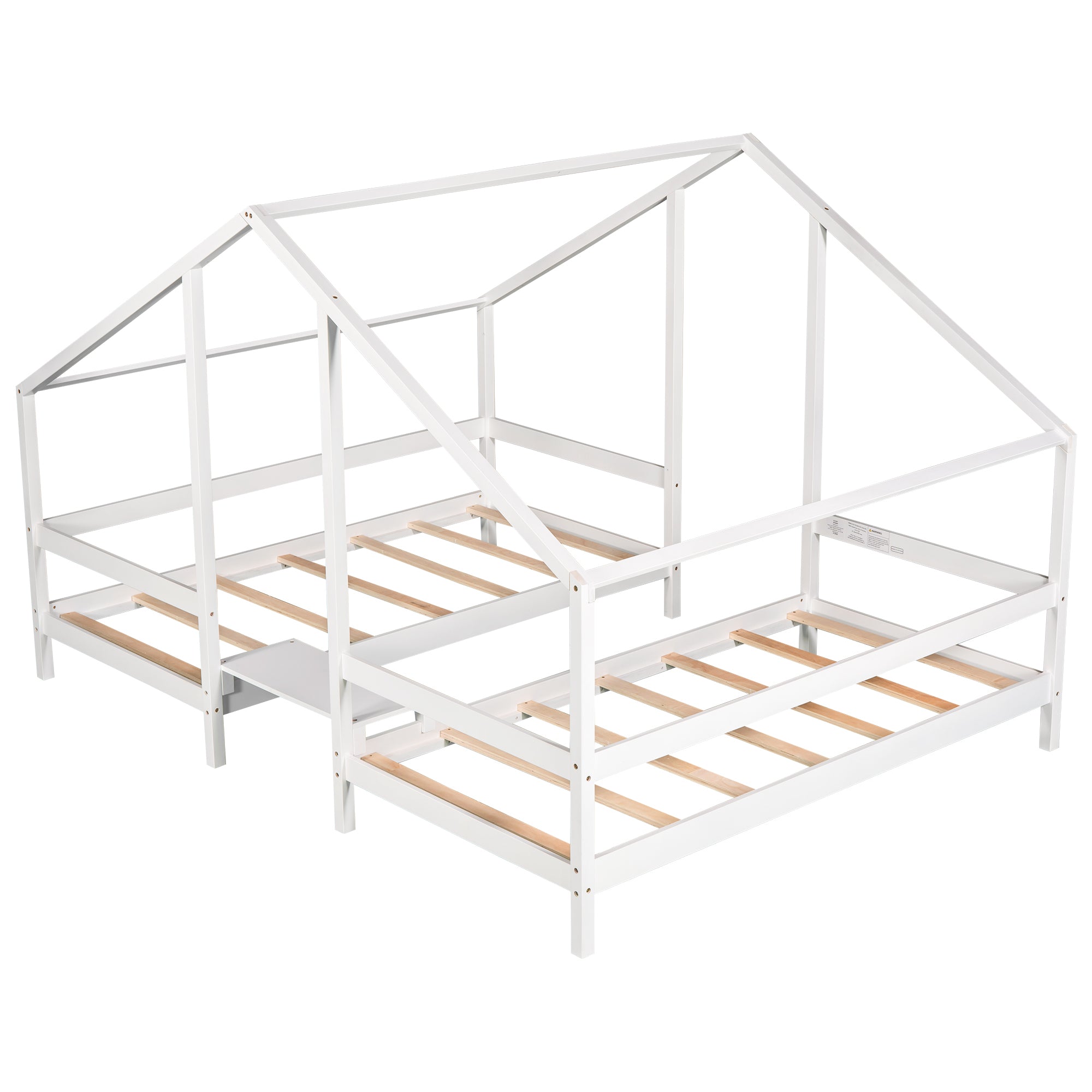 Twin Wood Frame Triangular House Beds with Built-in Table