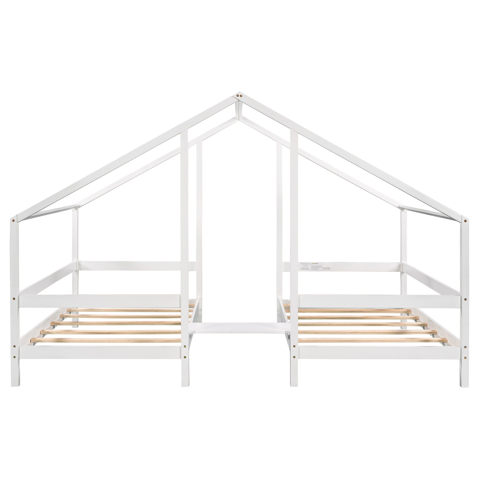 Twin Wood Frame Triangular House Beds with Built-in Table