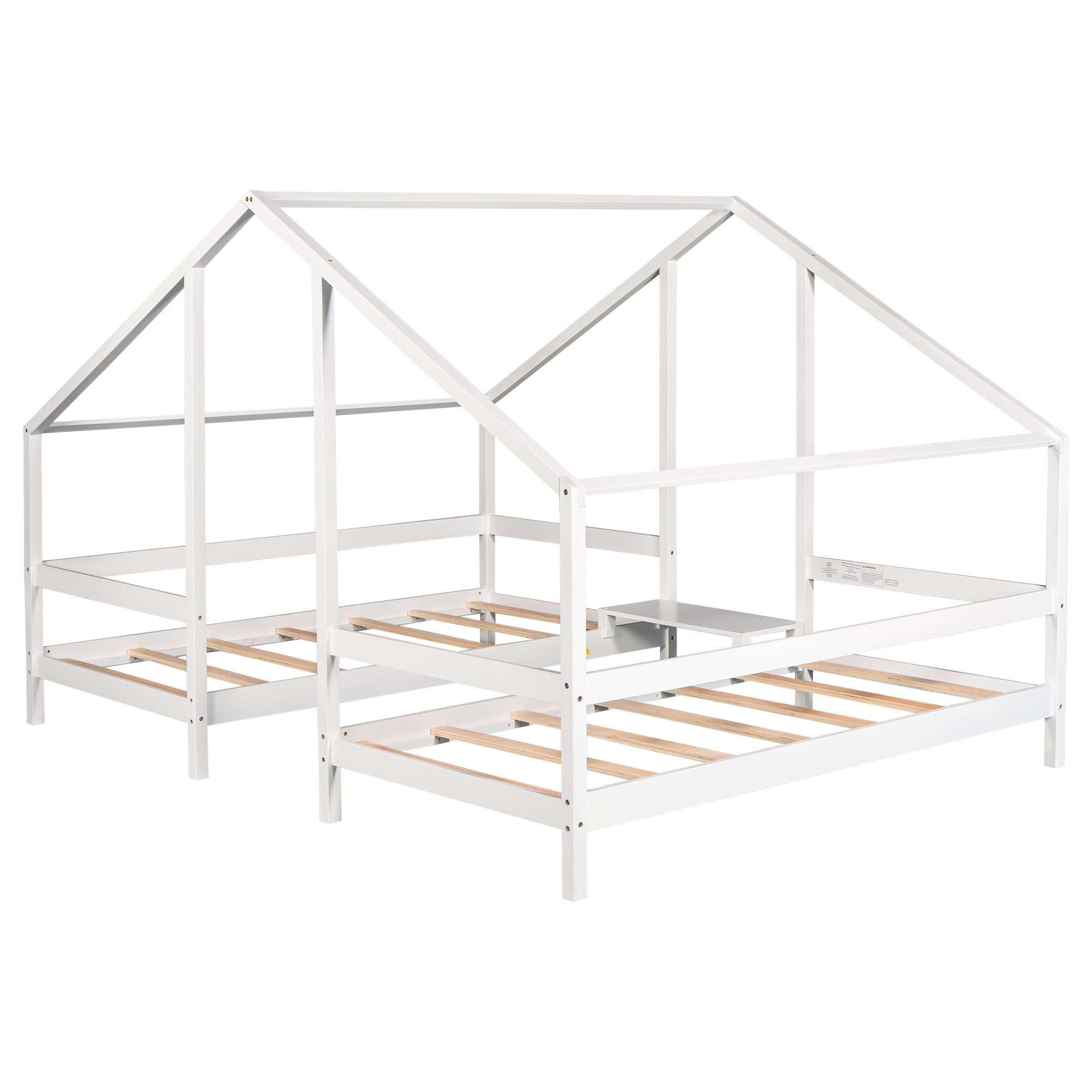Twin Wood Frame Triangular House Beds with Built-in Table