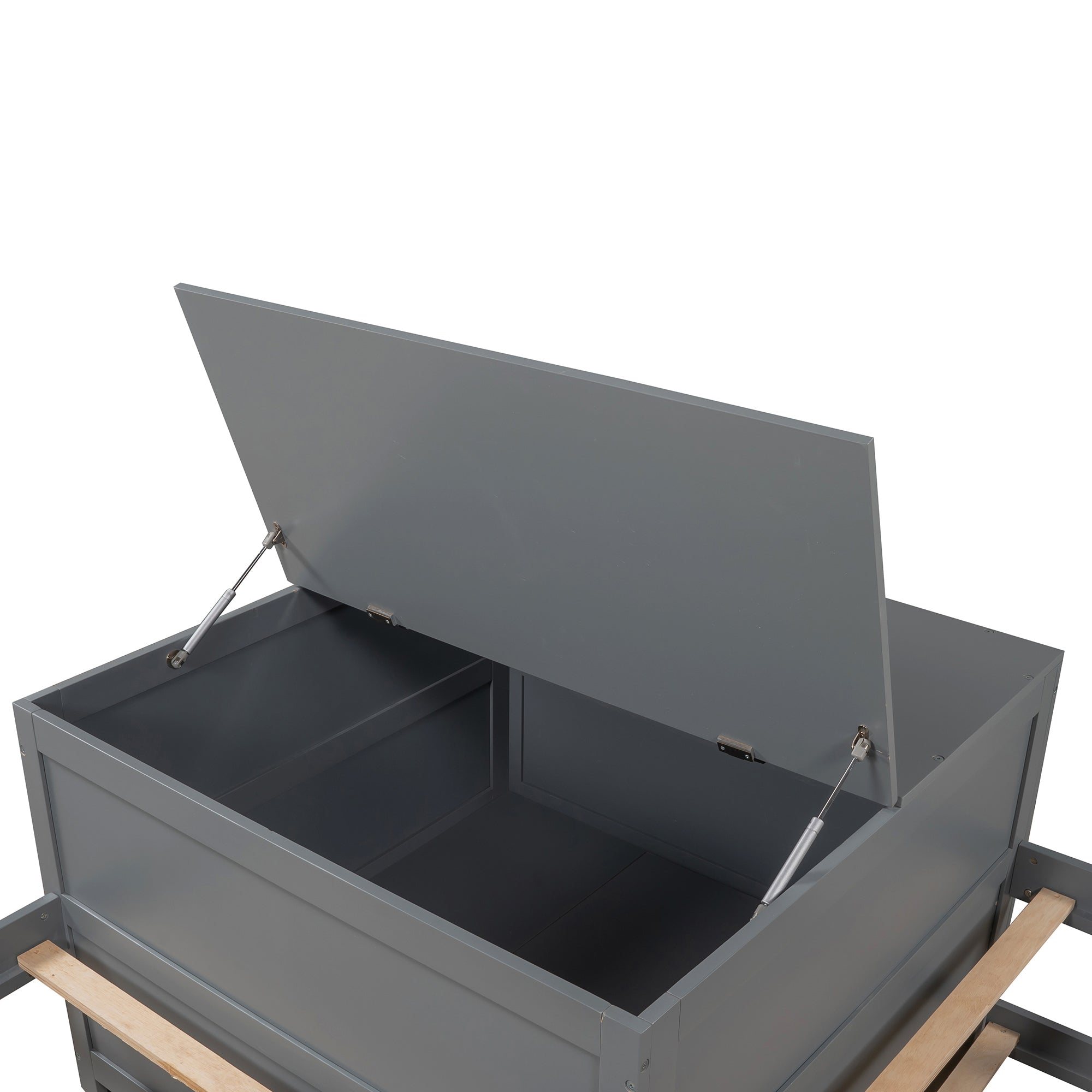 Twin Wood Frame Platform Bed with Trundle and Drawers Linked with Built-in Flip Square Table
