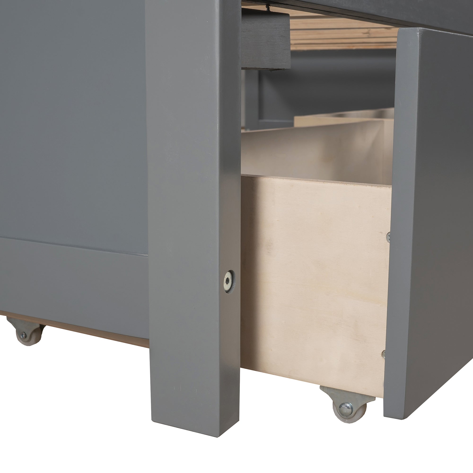 Twin Wood Frame Platform Bed with Trundle and Drawers Linked with Built-in Flip Square Table