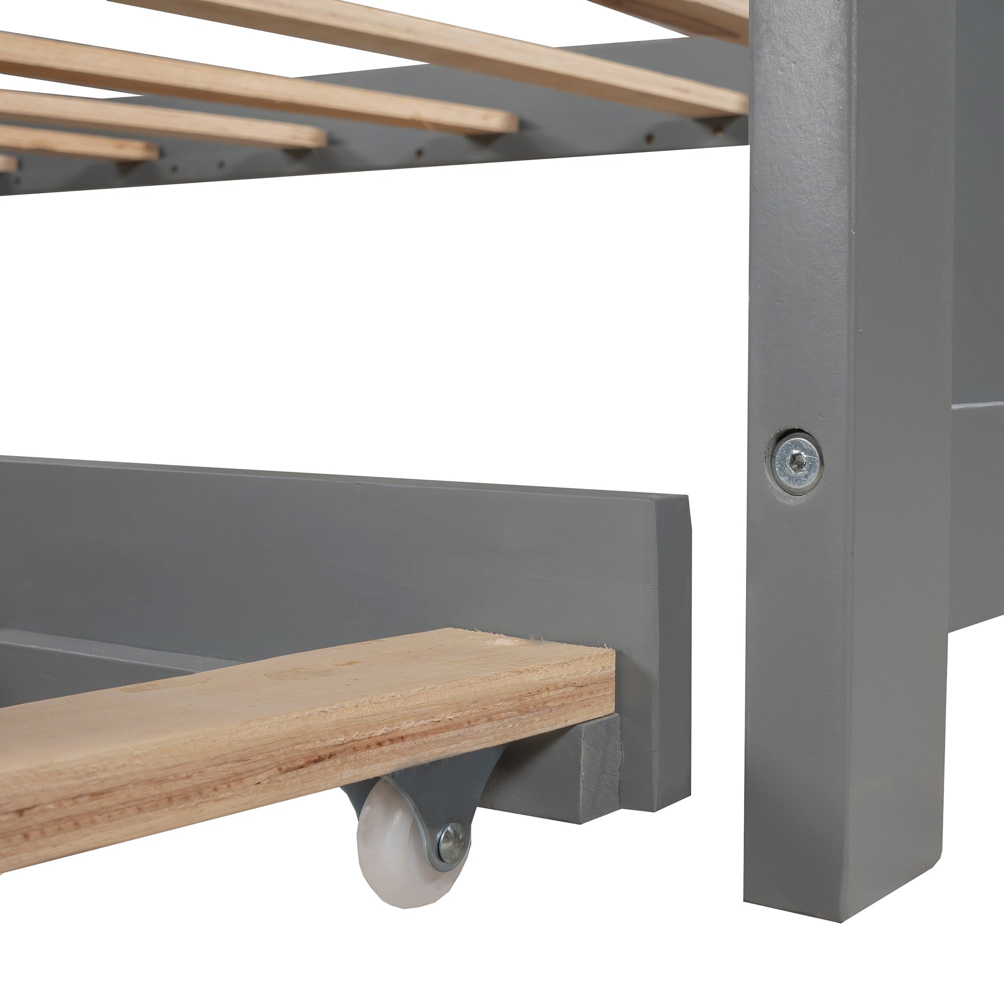 Twin Wood Frame Platform Bed with Trundle and Drawers Linked with Built-in Flip Square Table